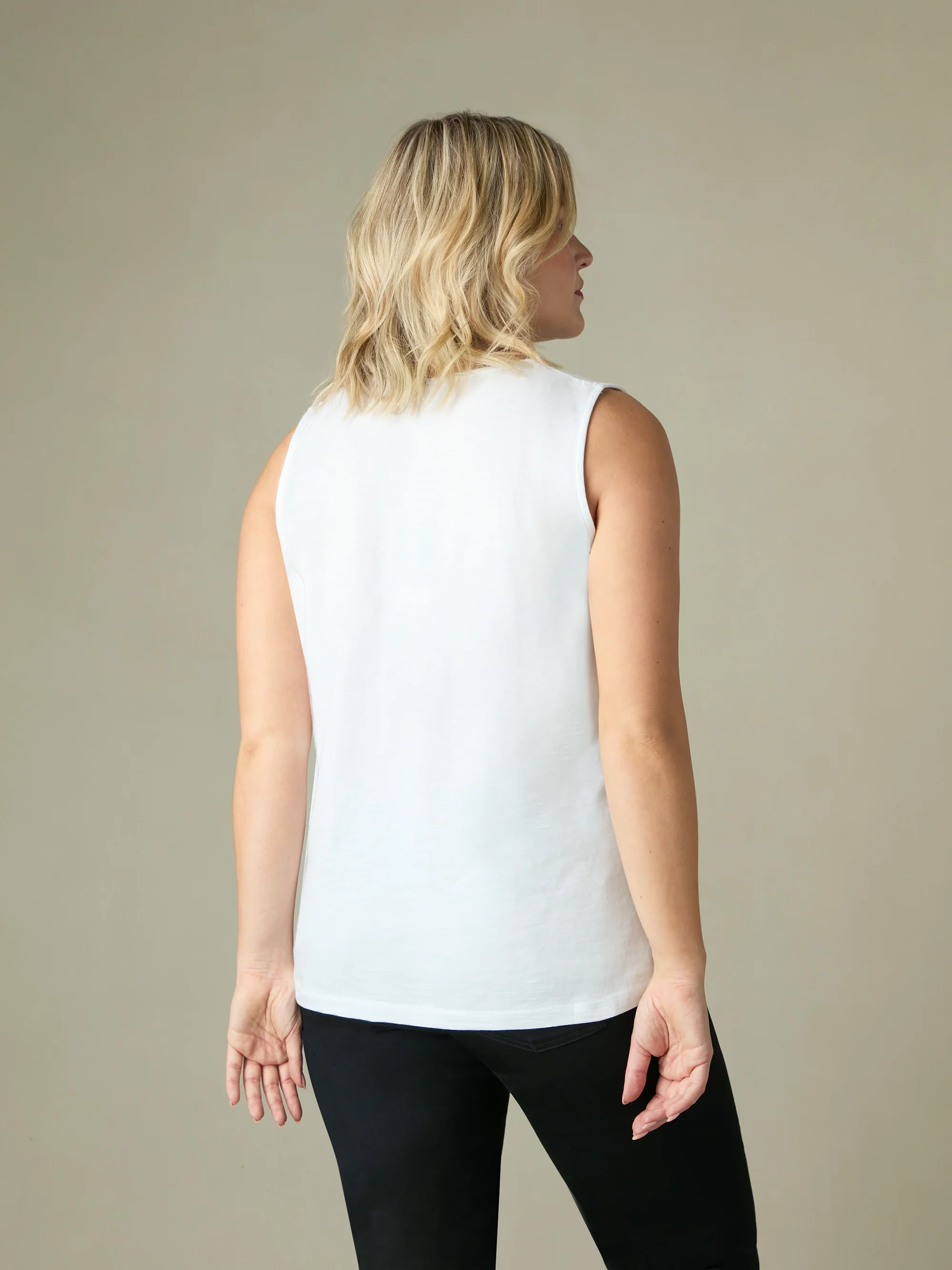 White Cotton Slub V-Neck Vest - Image 4