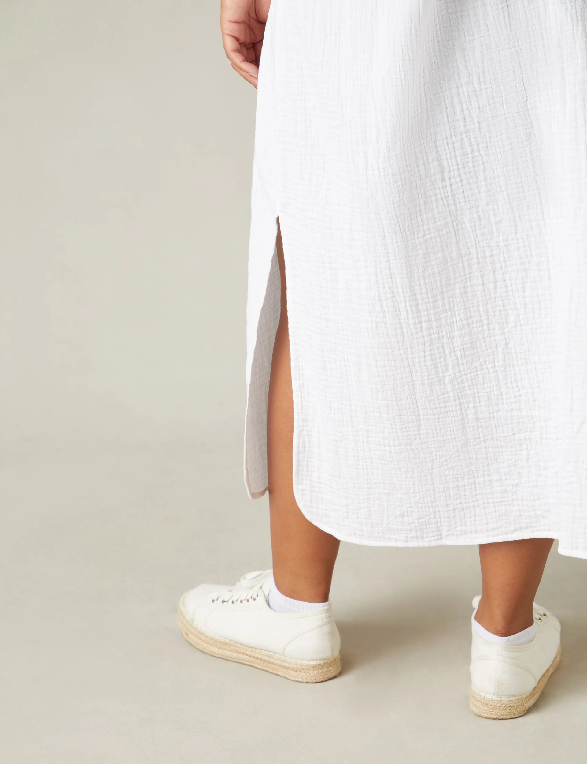 White Cotton Textured Maxi Shirt - Image 5