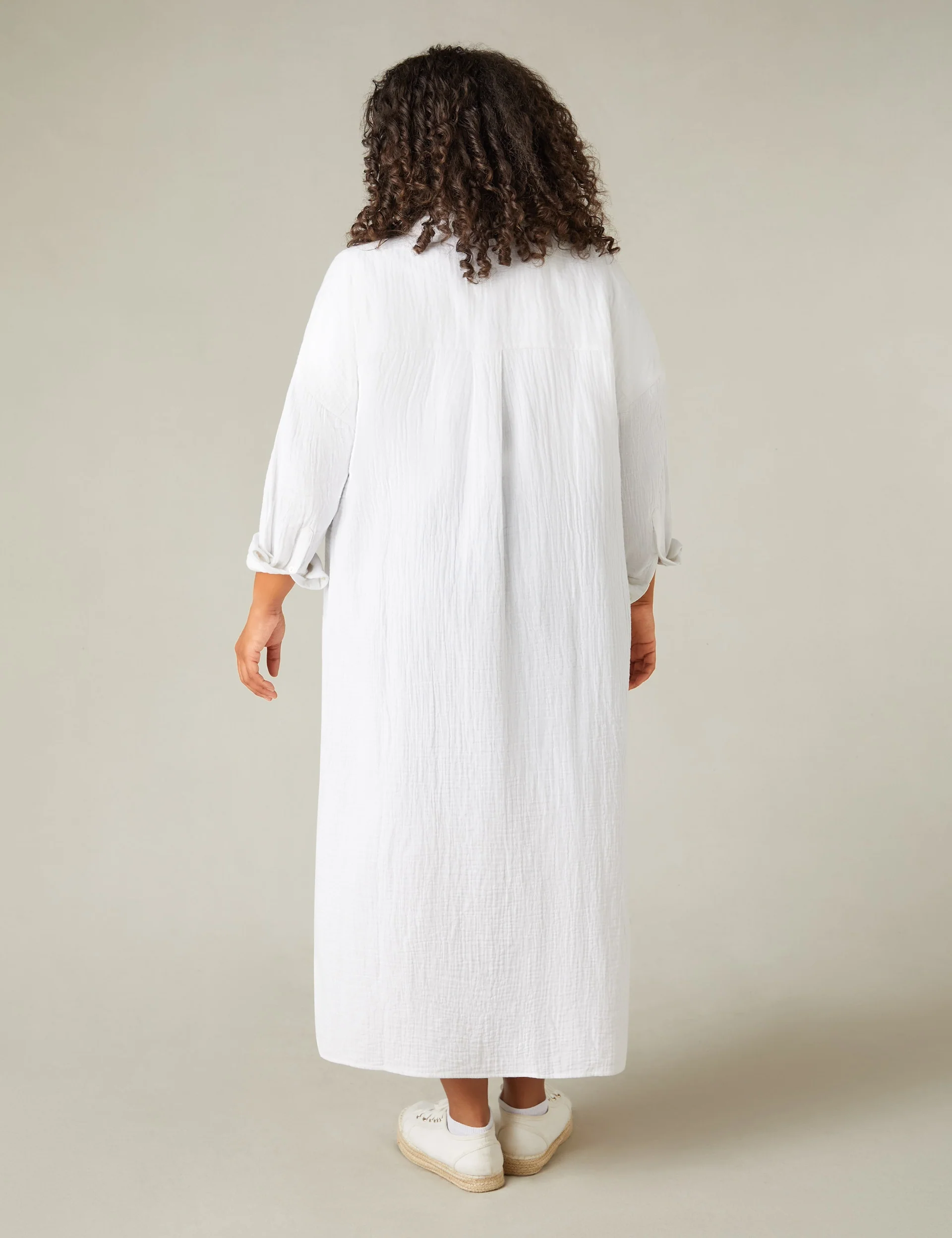 White Cotton Textured Maxi Shirt - Image 6