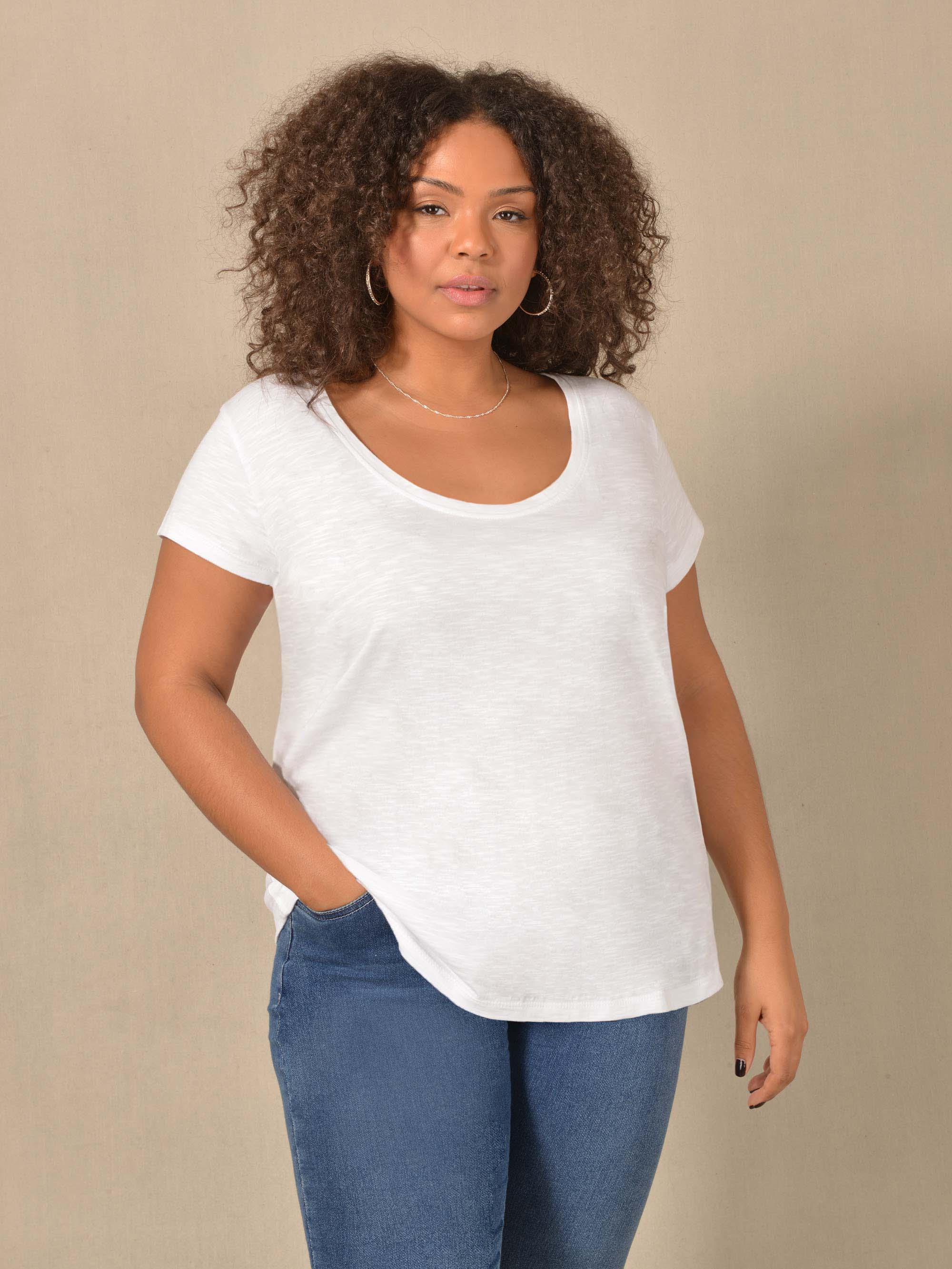 White Cotton Textured Scoop Neck Jersey T-Shirt - Image 2