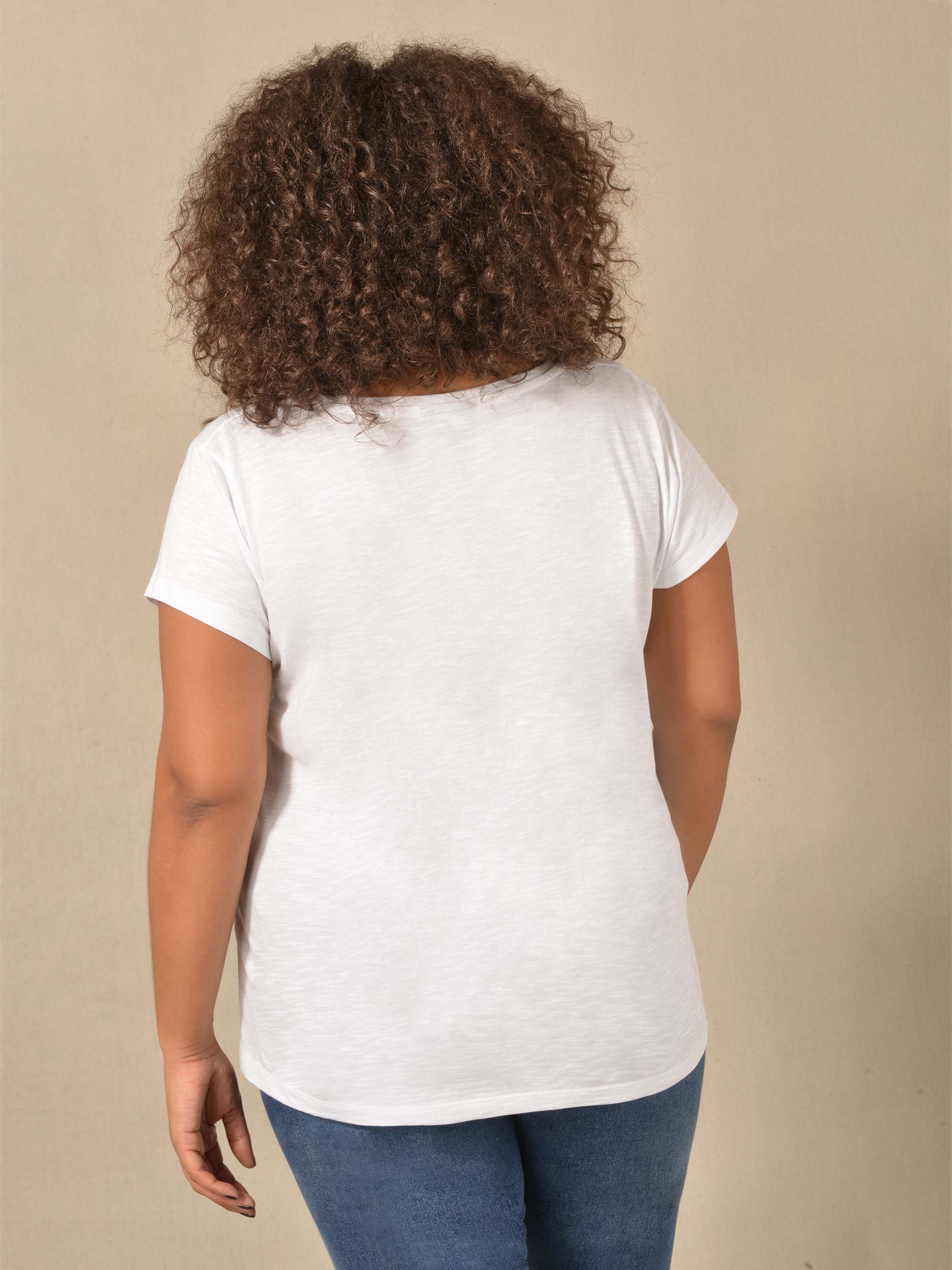 White Cotton Textured Scoop Neck Jersey T-Shirt - Image 4