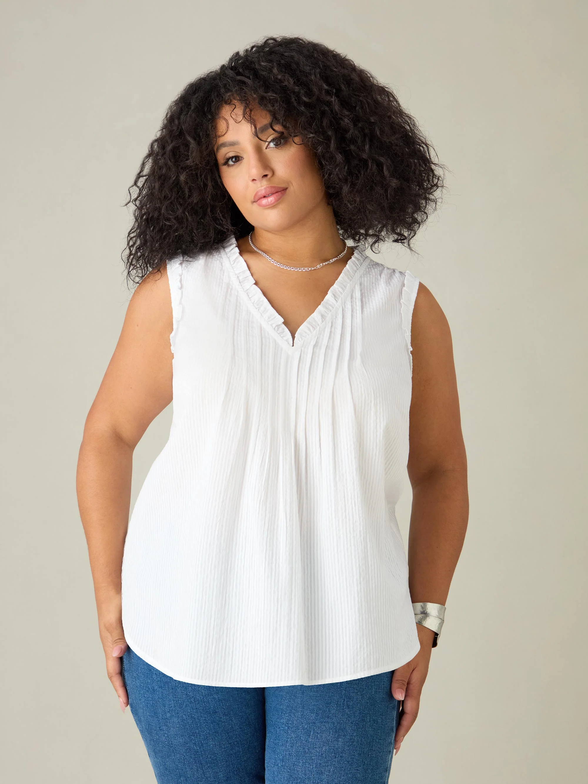 White Cotton Textured Stripe Top - Image 2