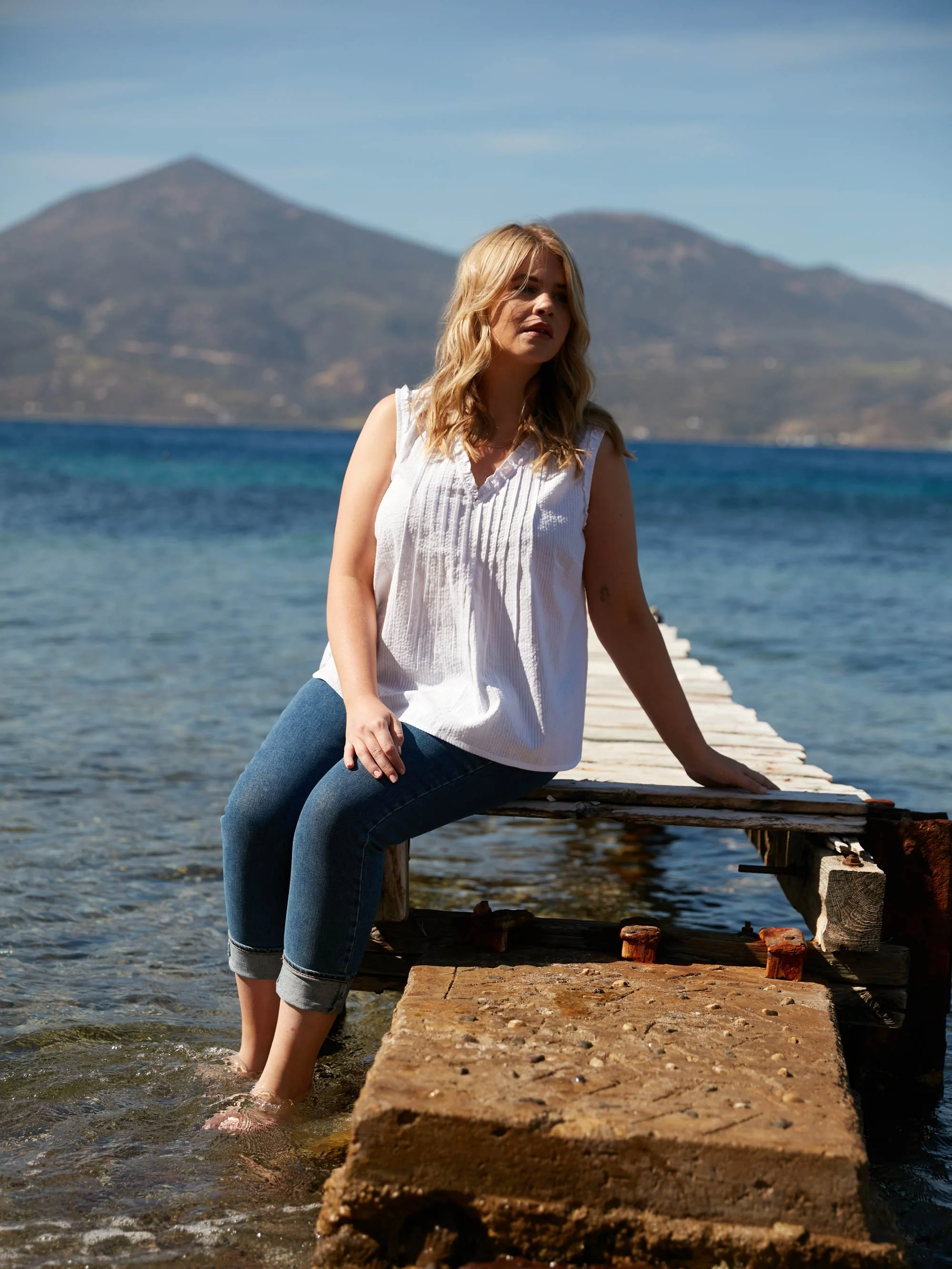 White Cotton Textured Stripe Top - Image 3