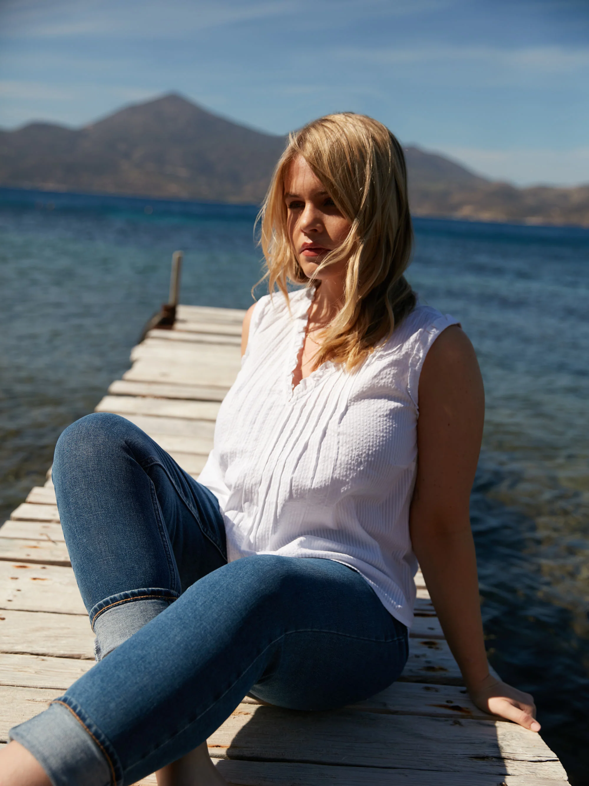 White Cotton Textured Stripe Top - Image 4