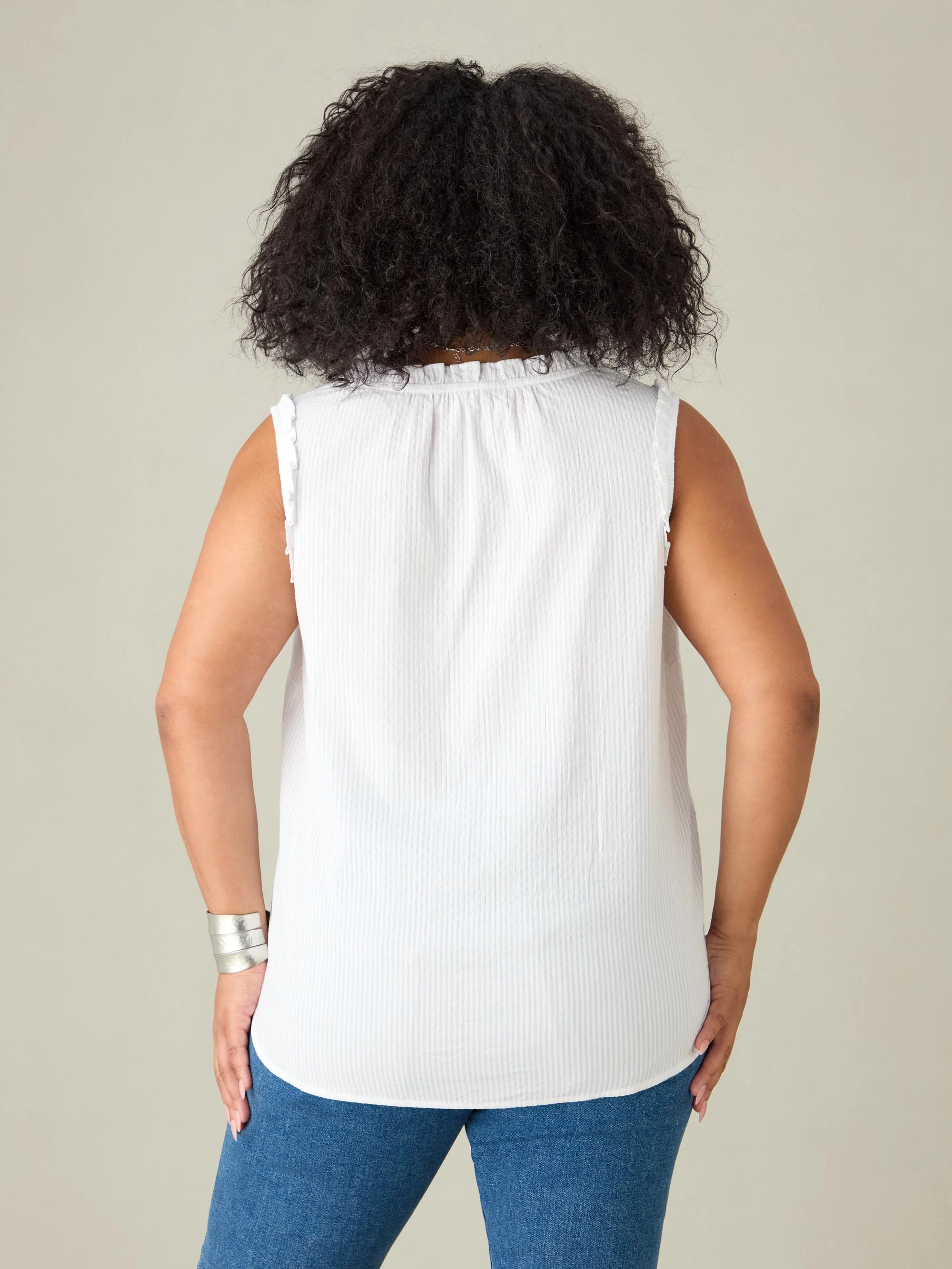 White Cotton Textured Stripe Top - Image 6