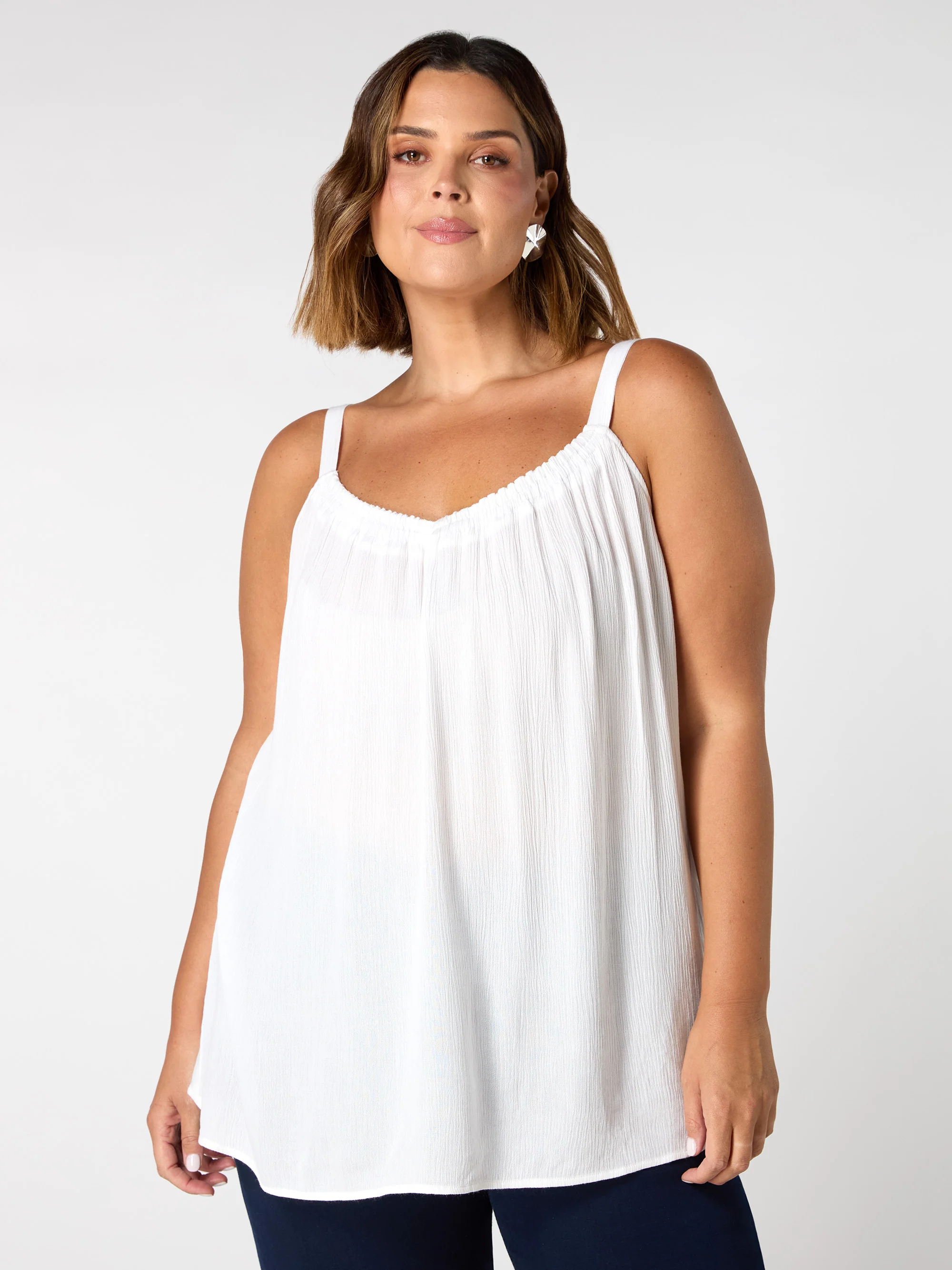 White Crinkle Gathered Cami - Image 3