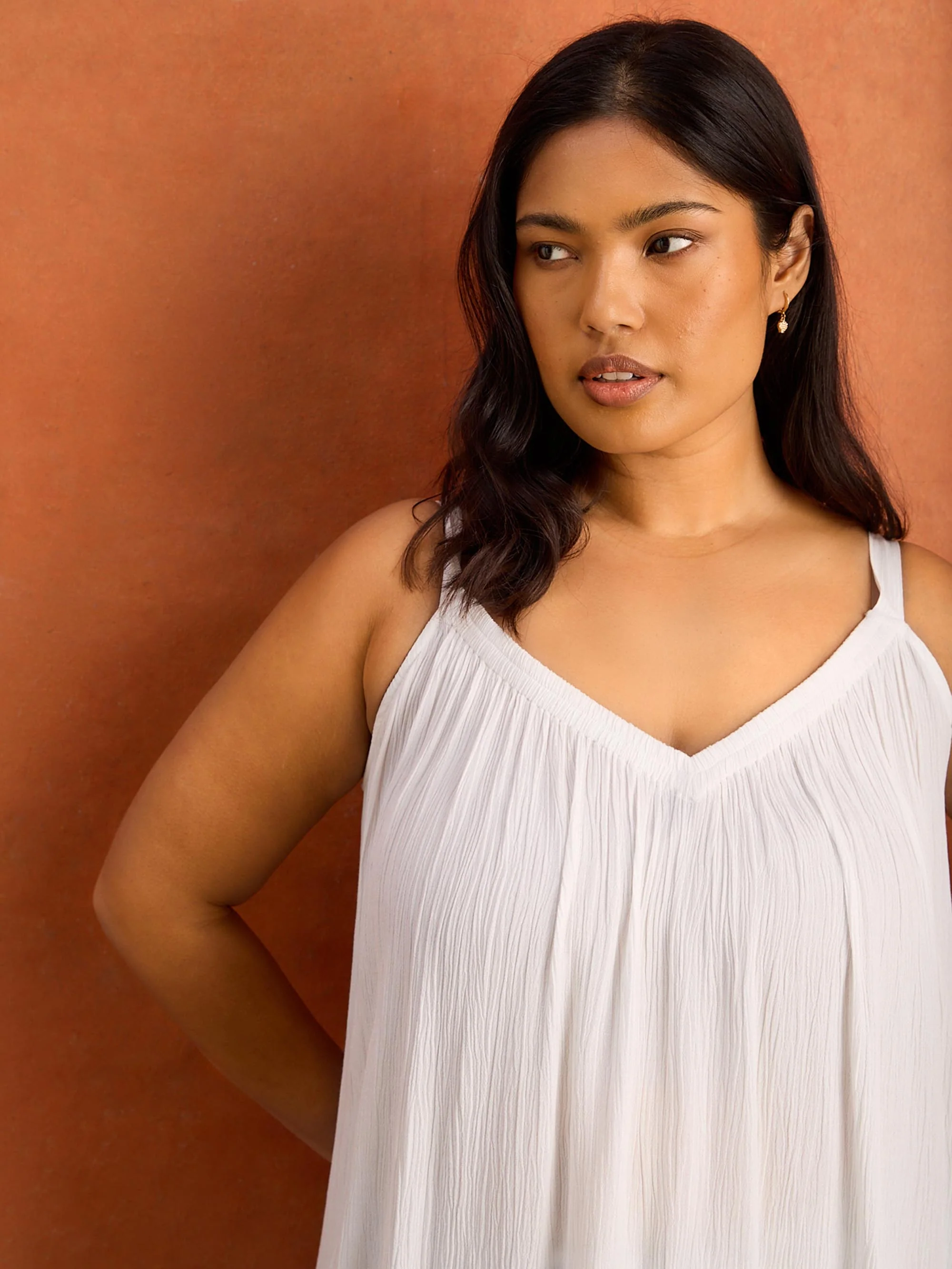 White Crinkle Gathered Cami - Image 2