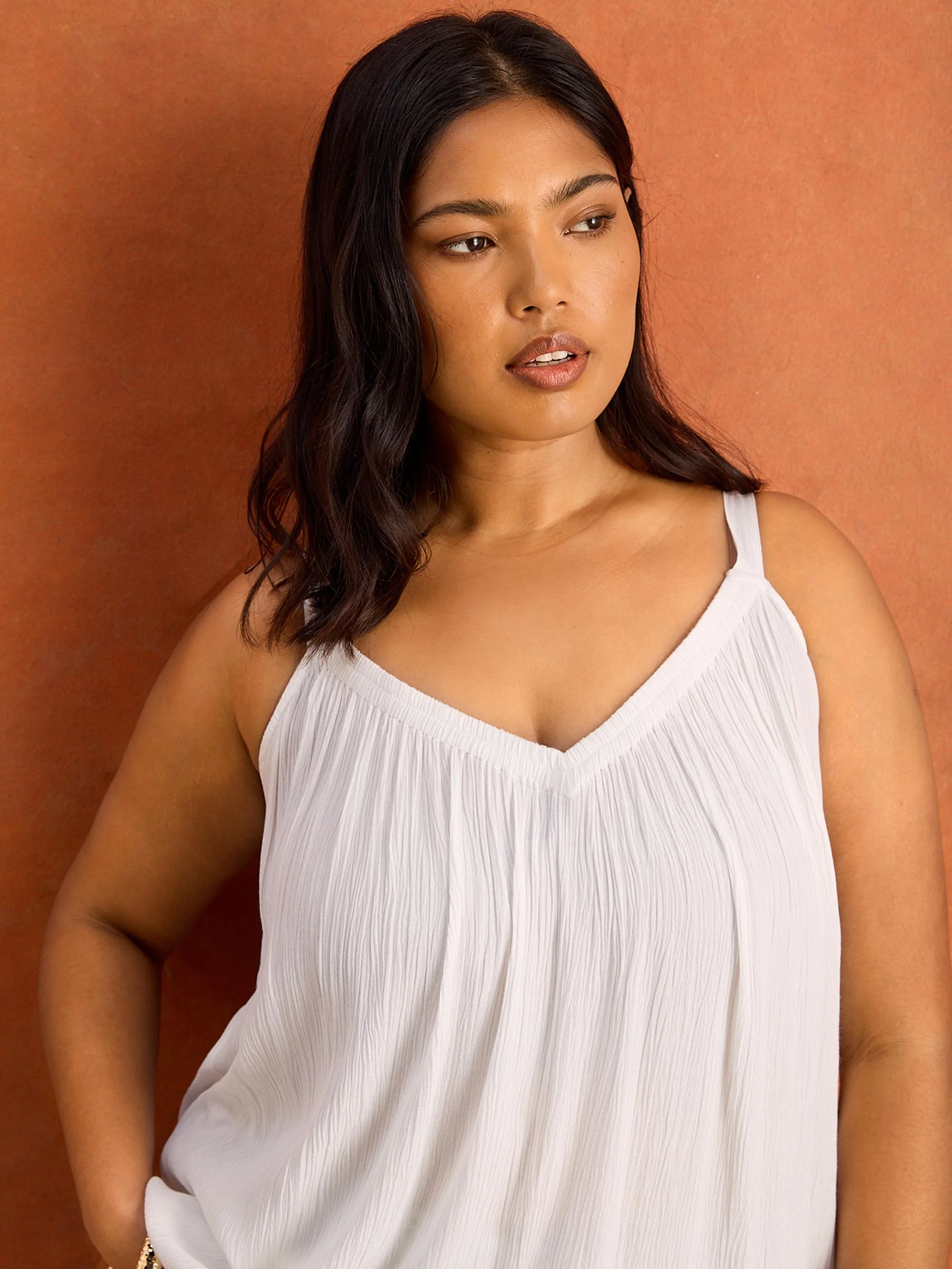 White Crinkle Gathered Cami - Image 5