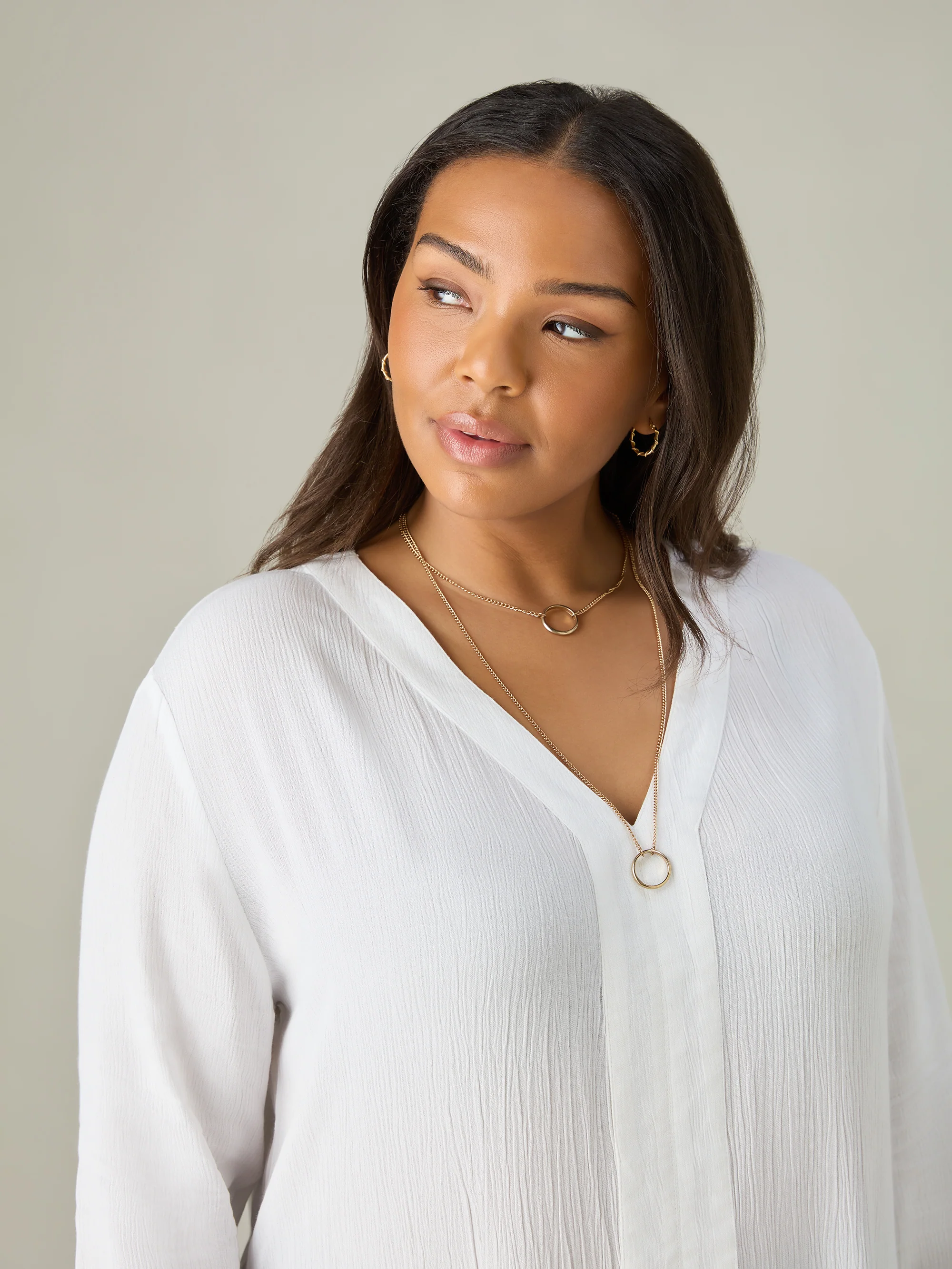 White Crinkle Split Front Longline Tunic - Image 3