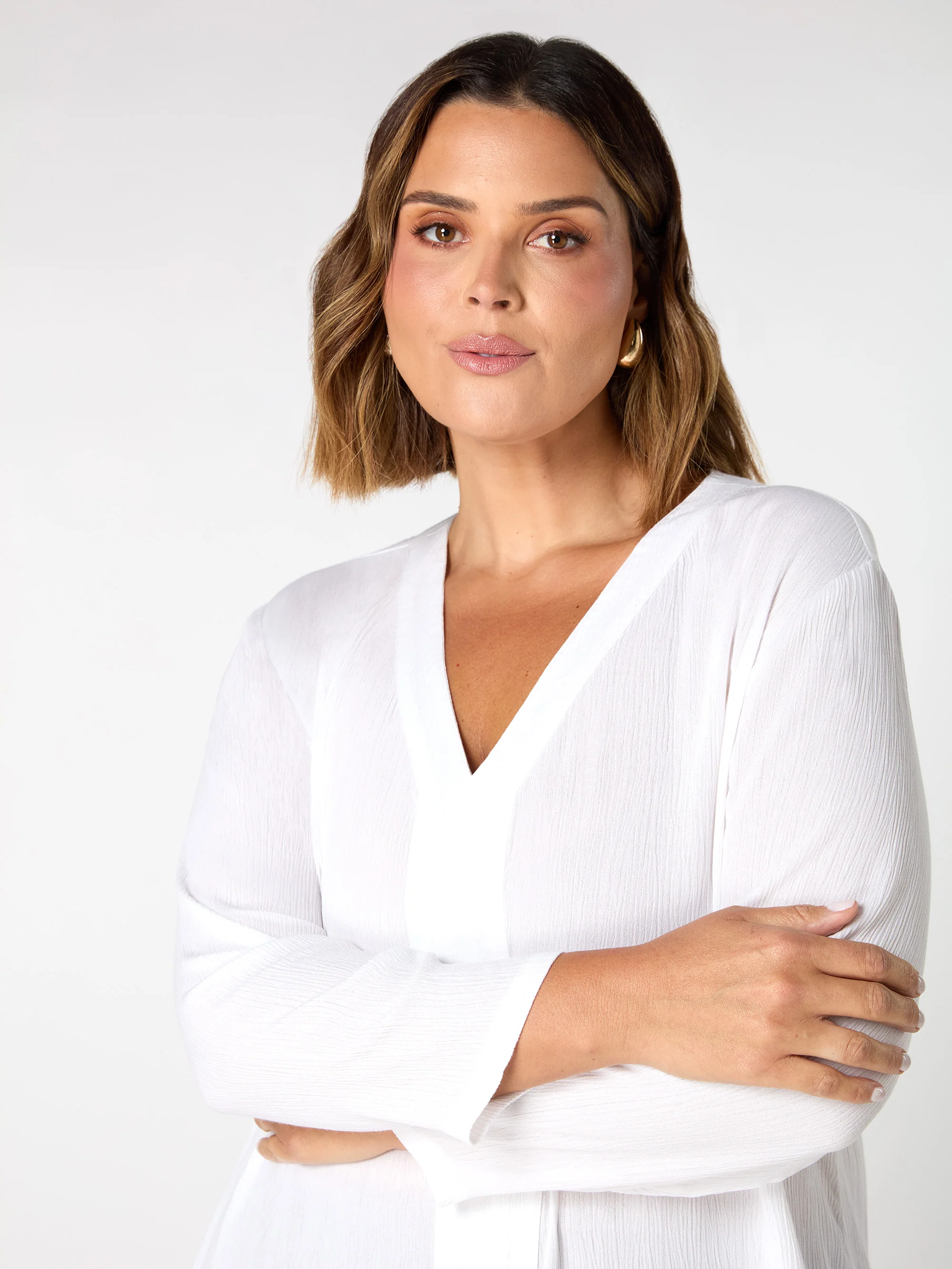 White Crinkle Split Front Longline Tunic - Image 2