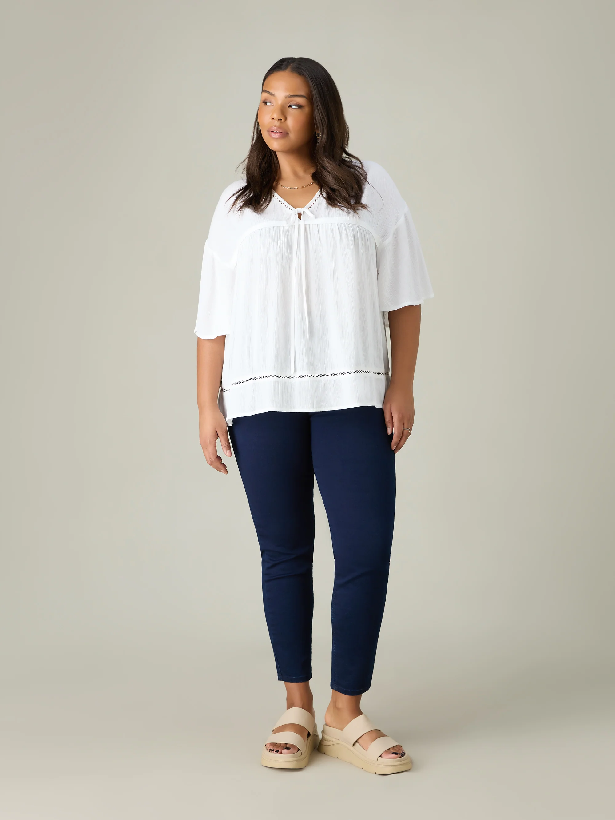 White Crinkle Tie Front Top - Image 4