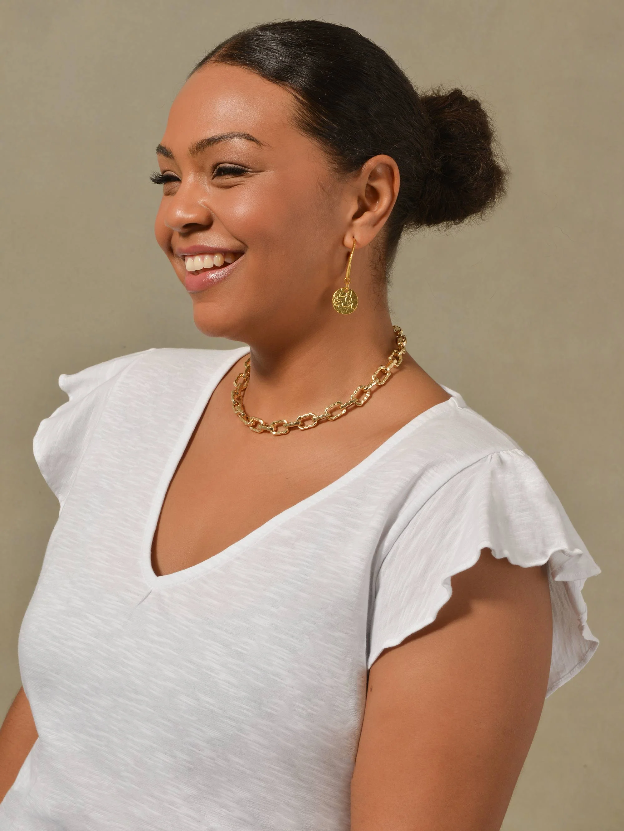 White Frill Sleeve Cotton Textured T-shirt - Image 2