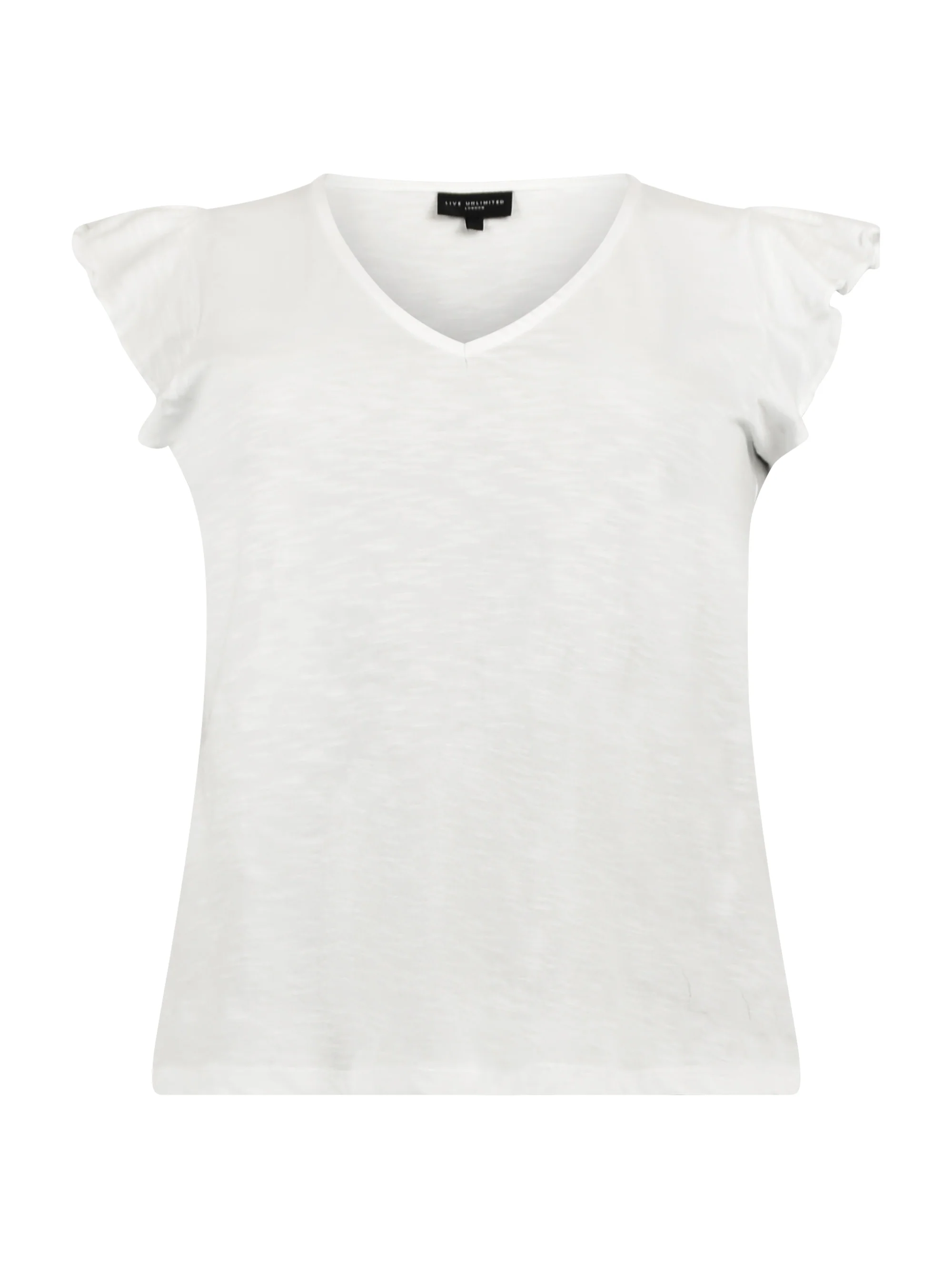 White Frill Sleeve Cotton Textured T-shirt - Image 5