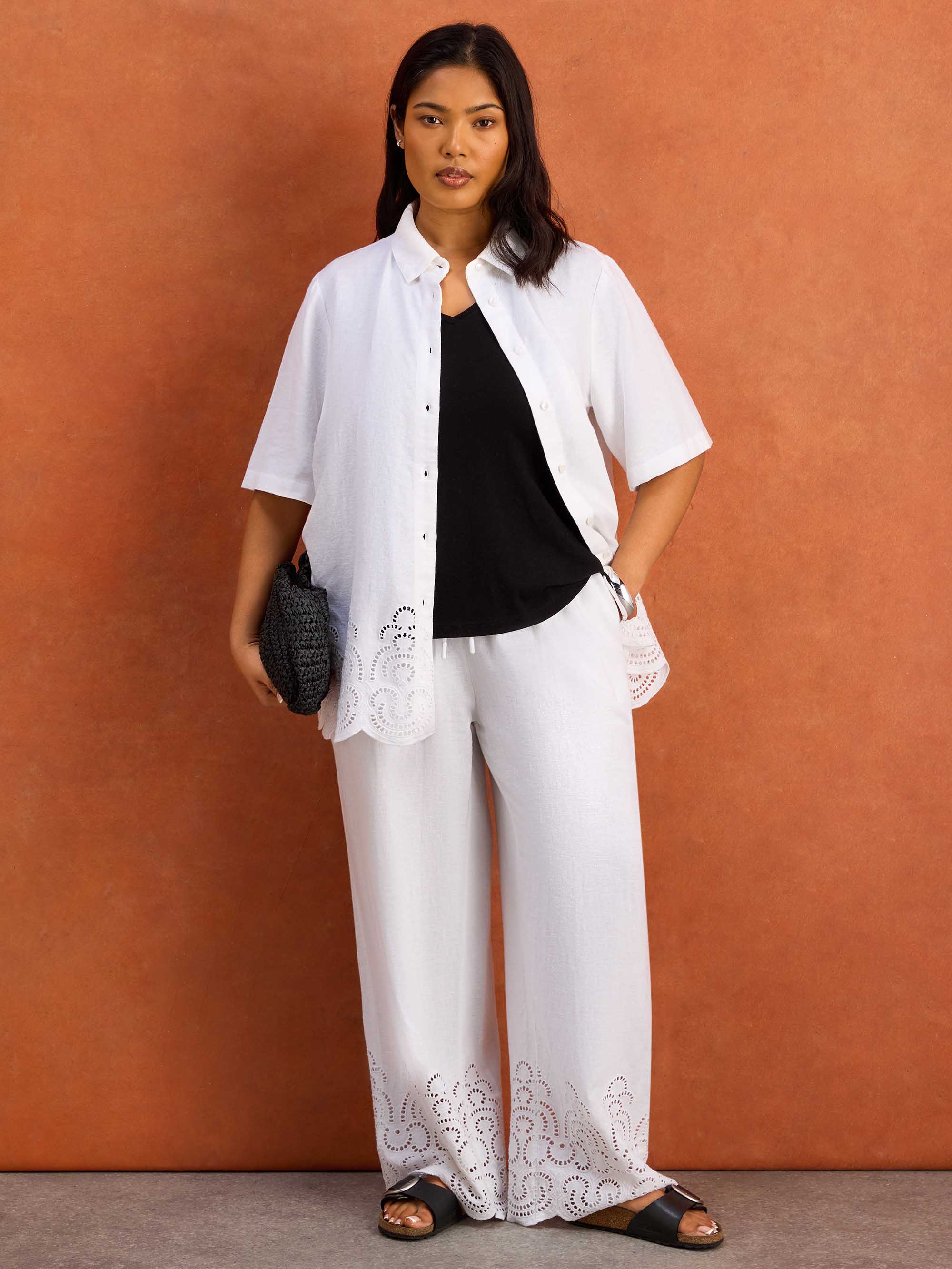 White Linen Blend Broderie Shirt - Image 6