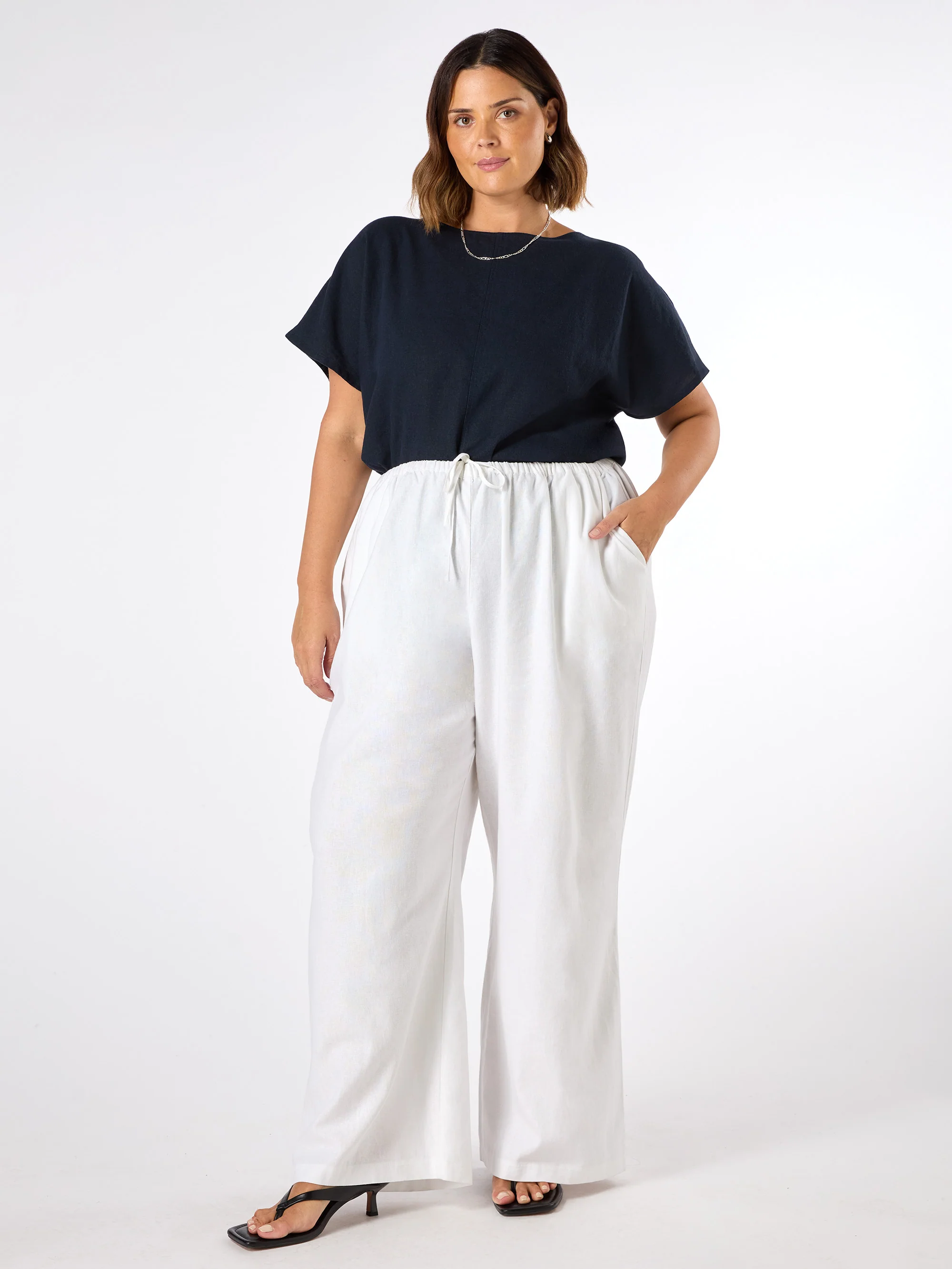 White Linen Blend Drawstring Trouser - Image 3