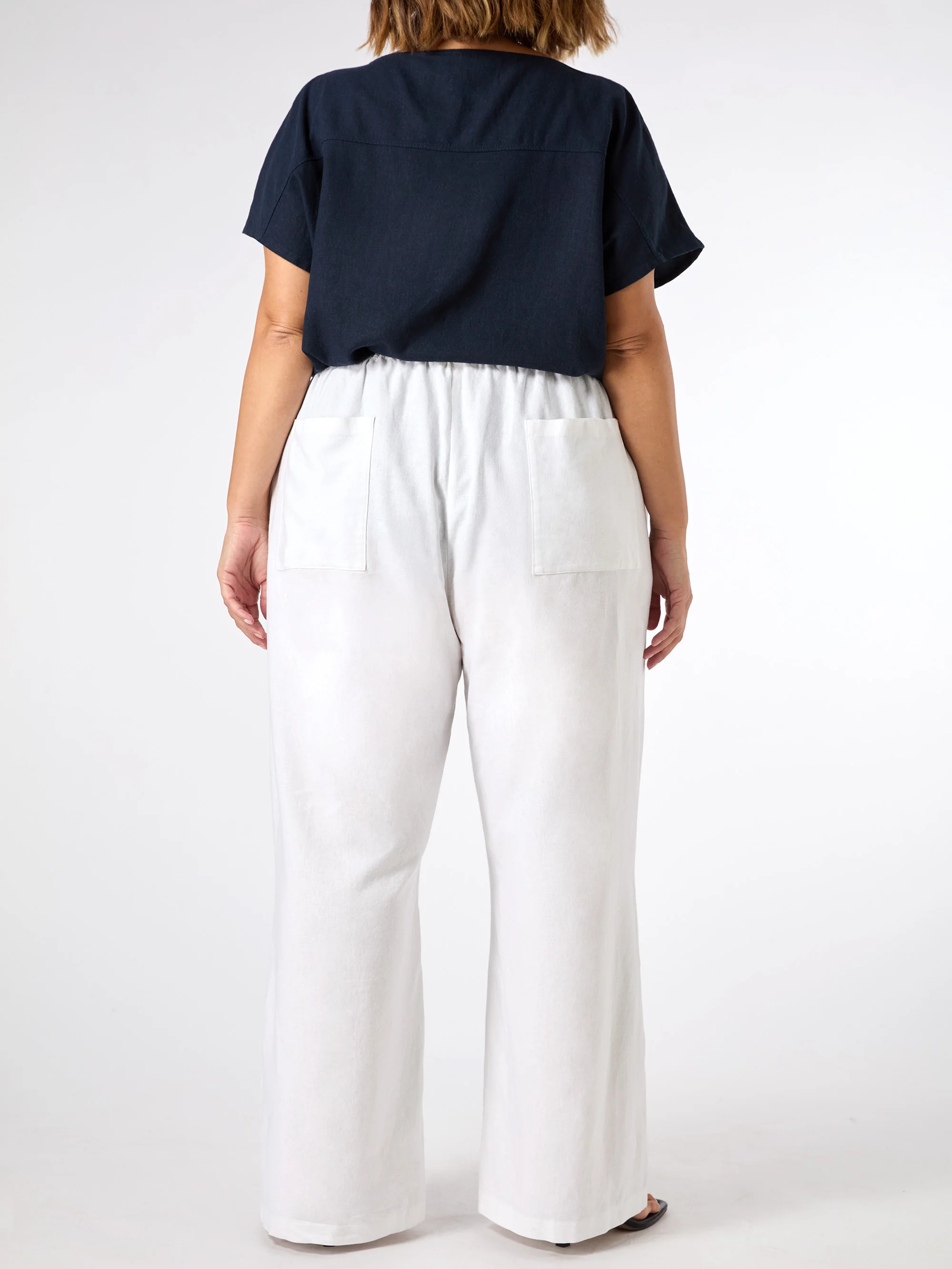 White Linen Blend Drawstring Trouser - Image 5