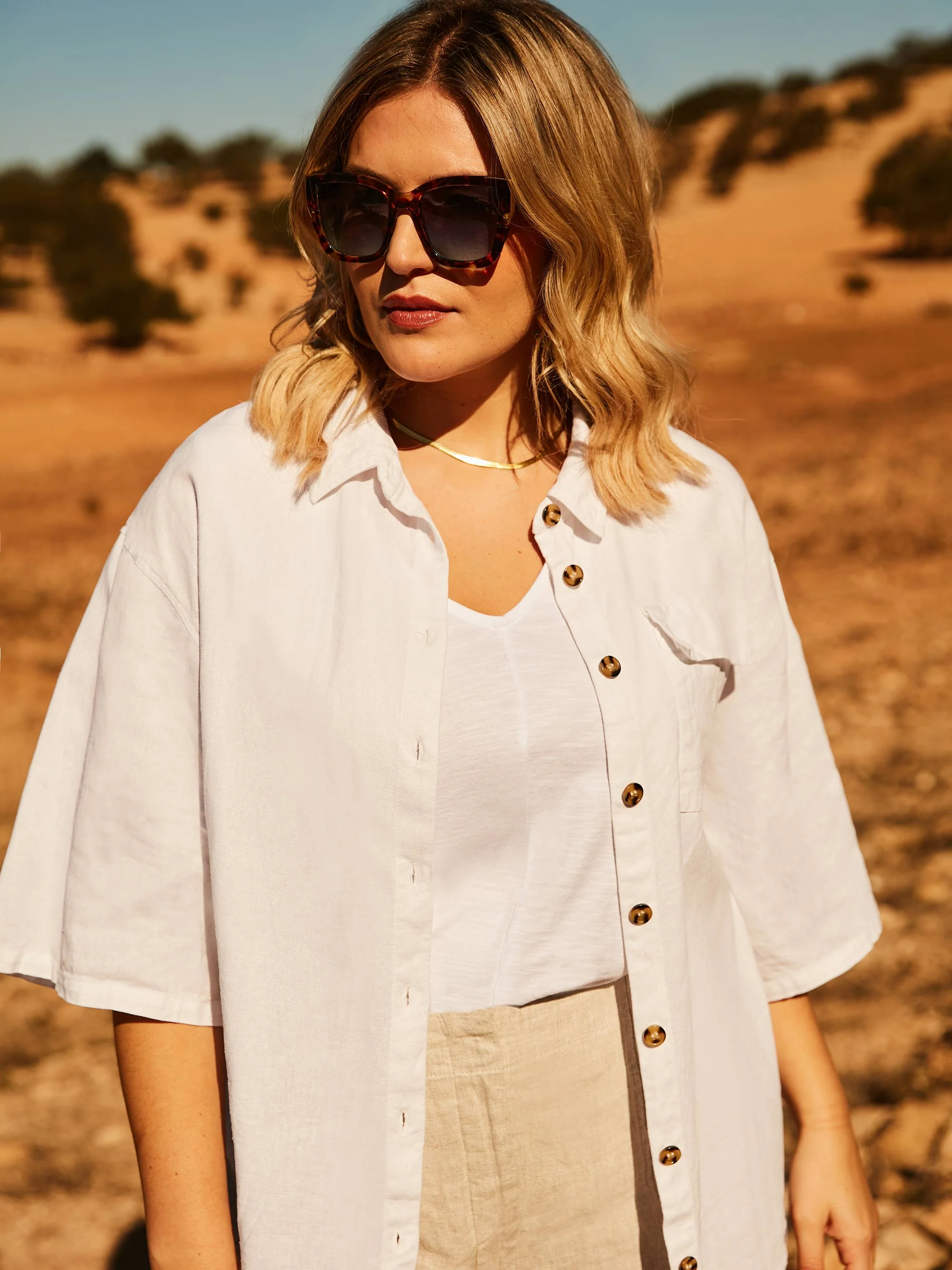 White Linen Mix Short Sleeve Shirt - Image 2