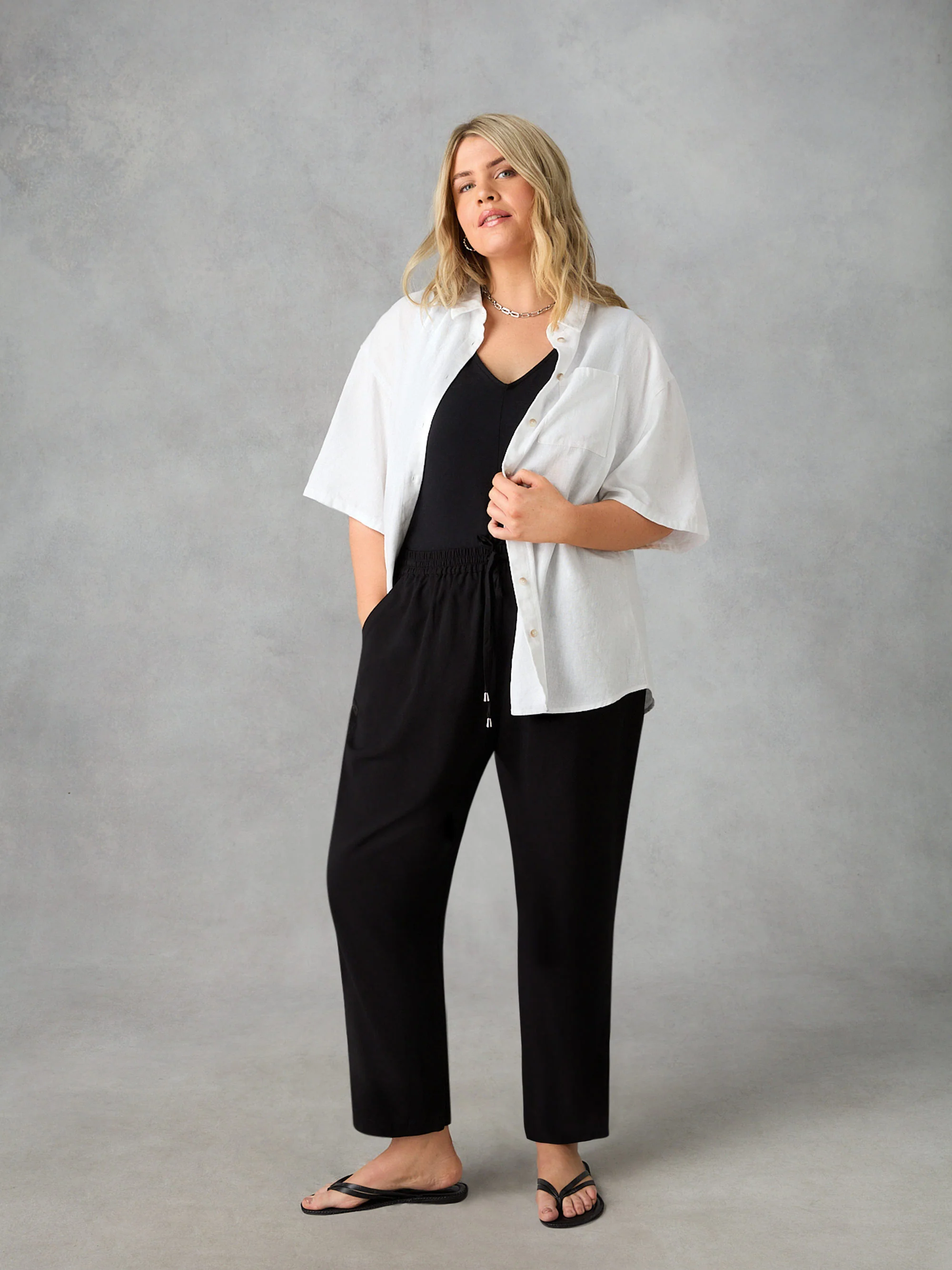 White Linen Mix Short Sleeve Shirt - Image 4