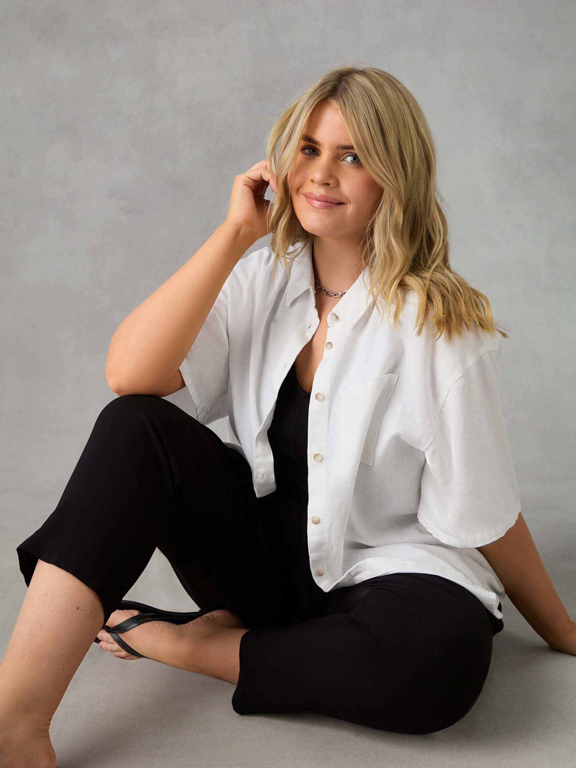White Linen Mix Short Sleeve Shirt - Image 5