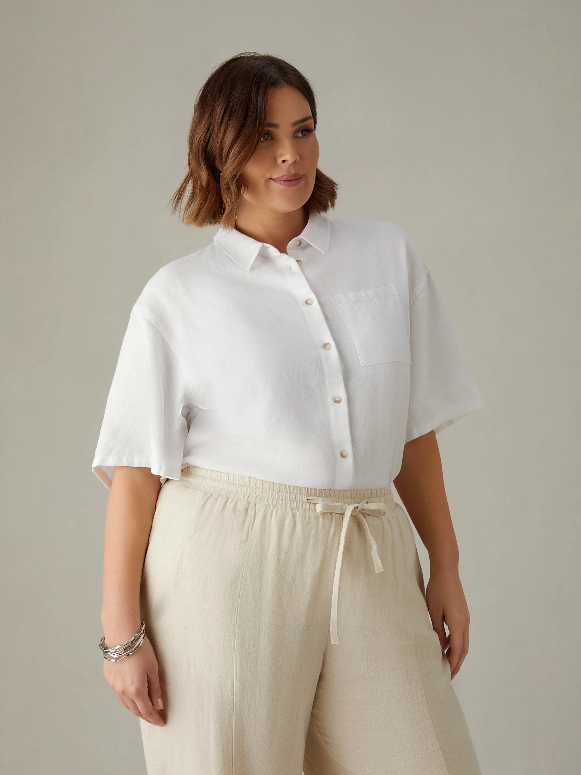 White Linen Mix Short Sleeve Shirt - Image 8