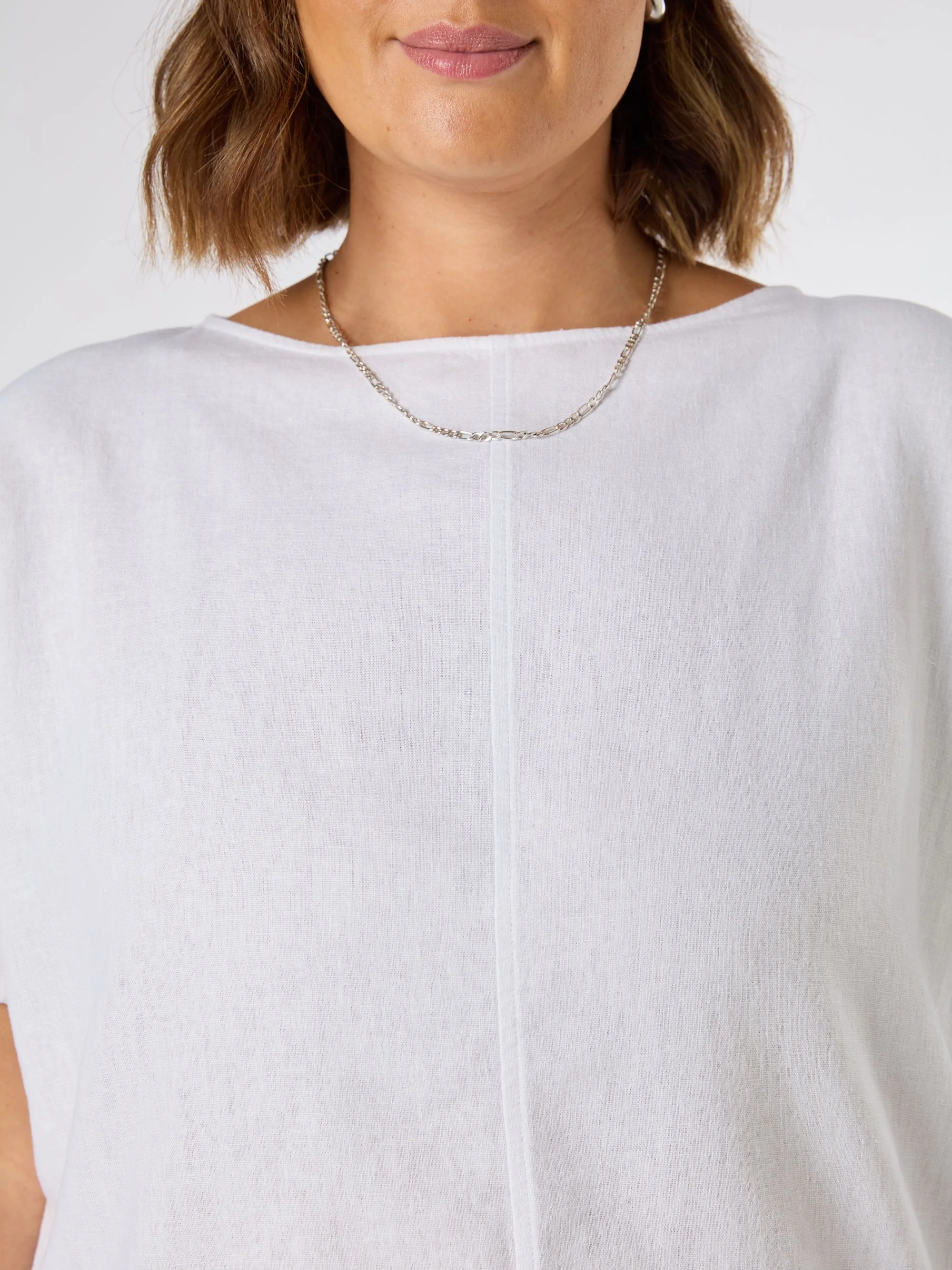 White Linen Blend Seamed Detail Top - Image 2