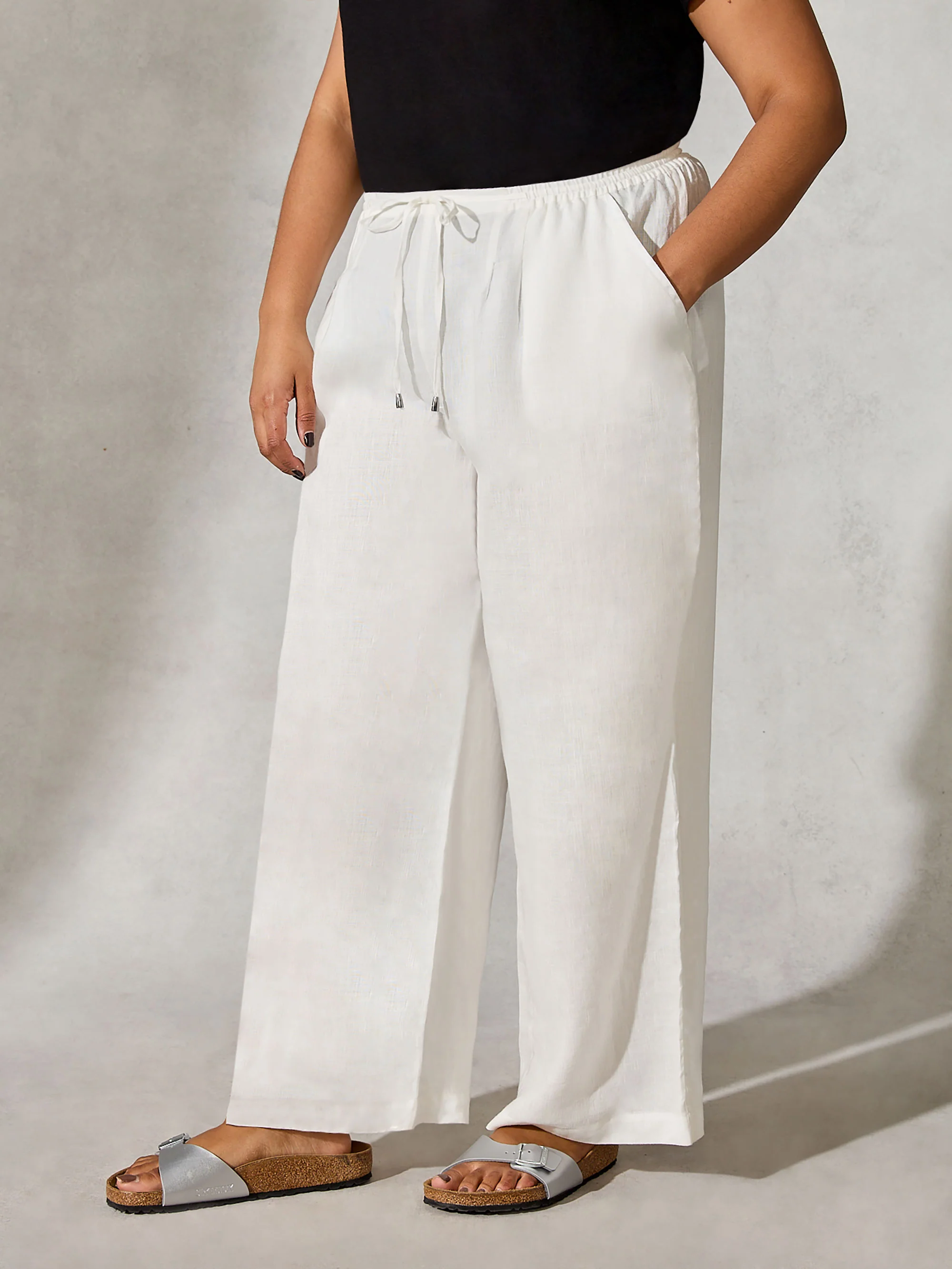 White Linen Straight Wide Leg Trouser - Image 3