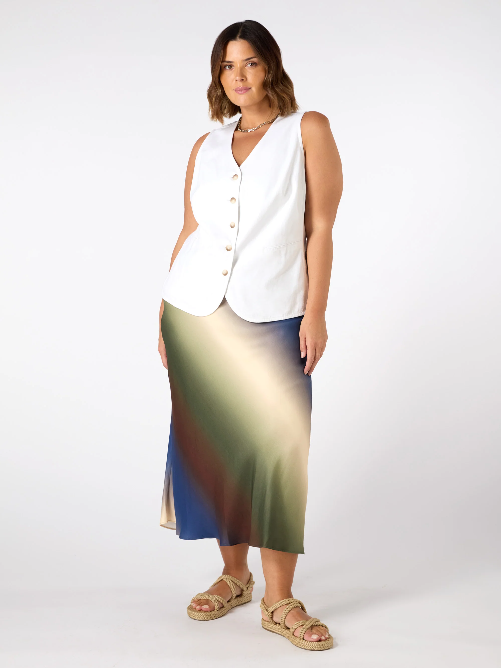 White Linen Blend Waistcoat - Image 3