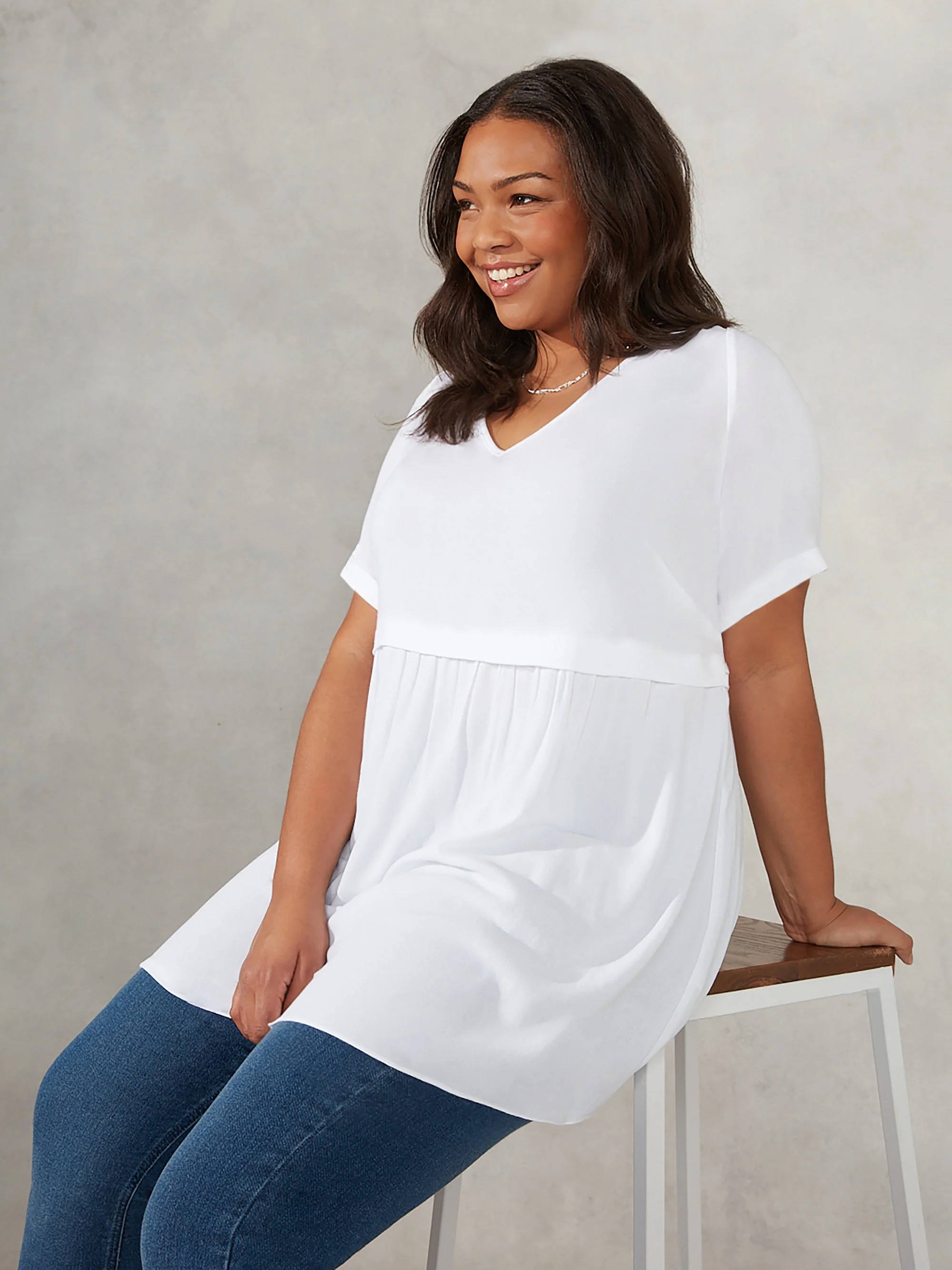 White Peplum Smock Blouse