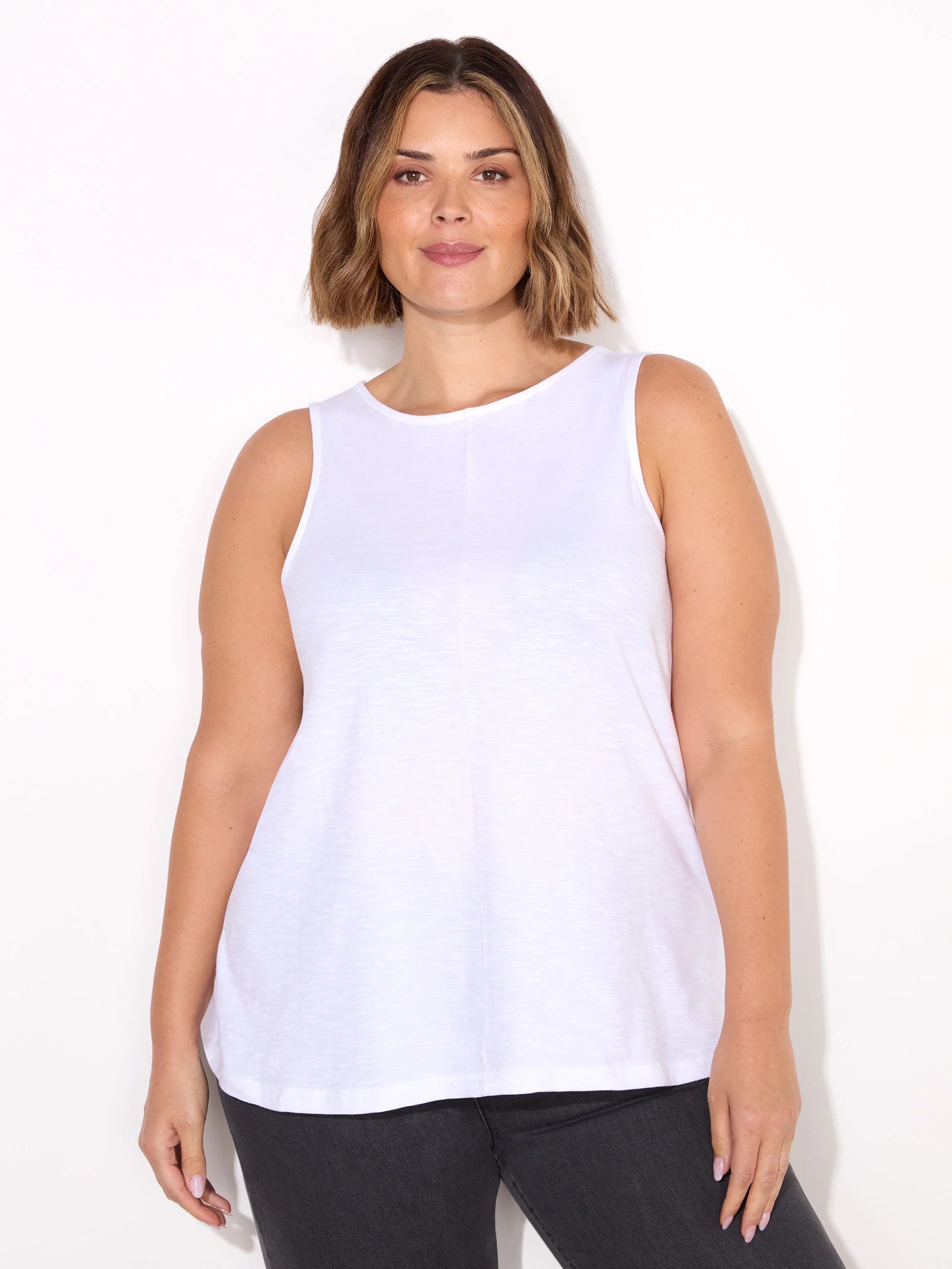White Round Cotton Slub Neck Vest - Image 3