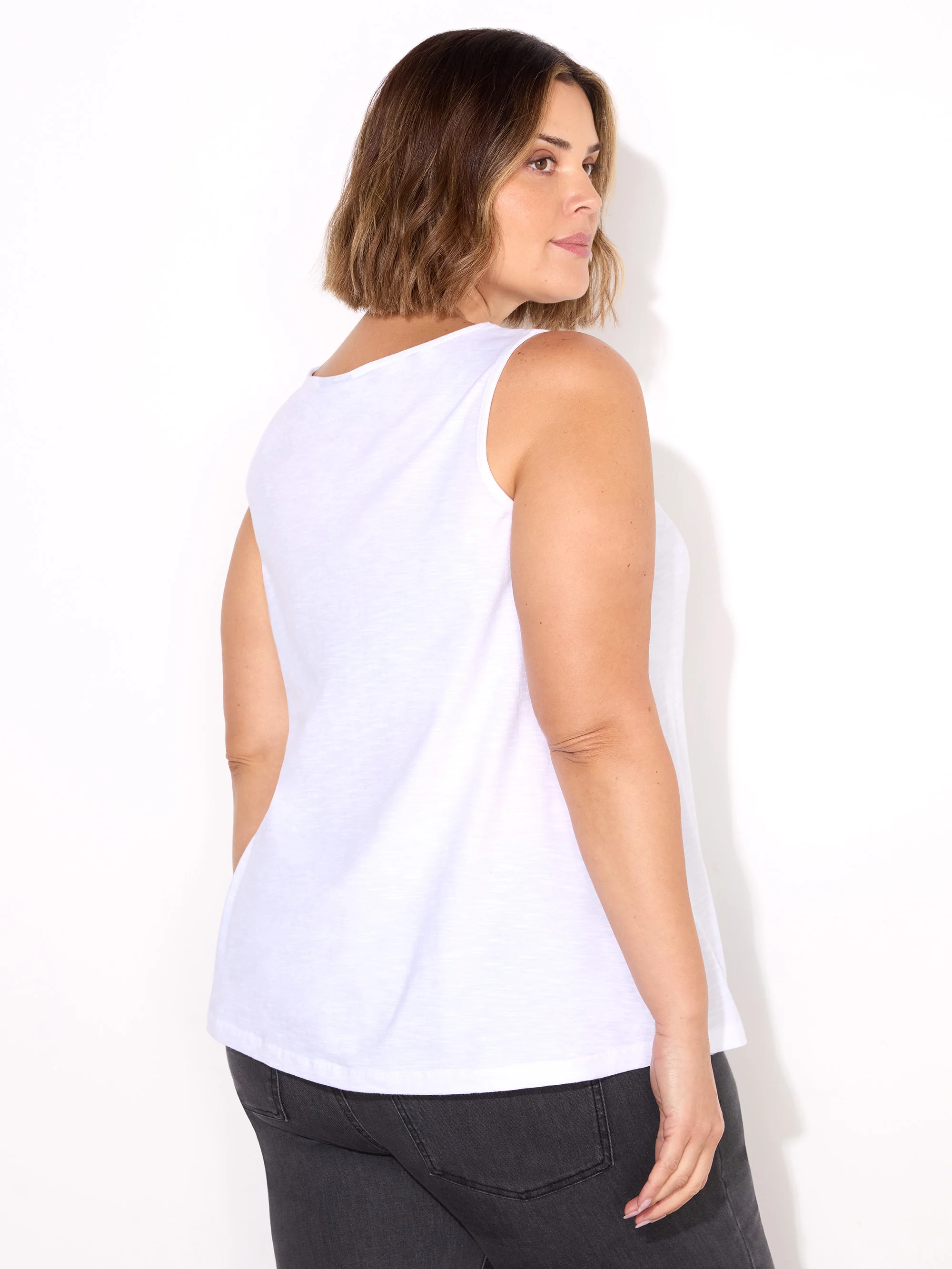 White Round Cotton Slub Neck Vest - Image 4