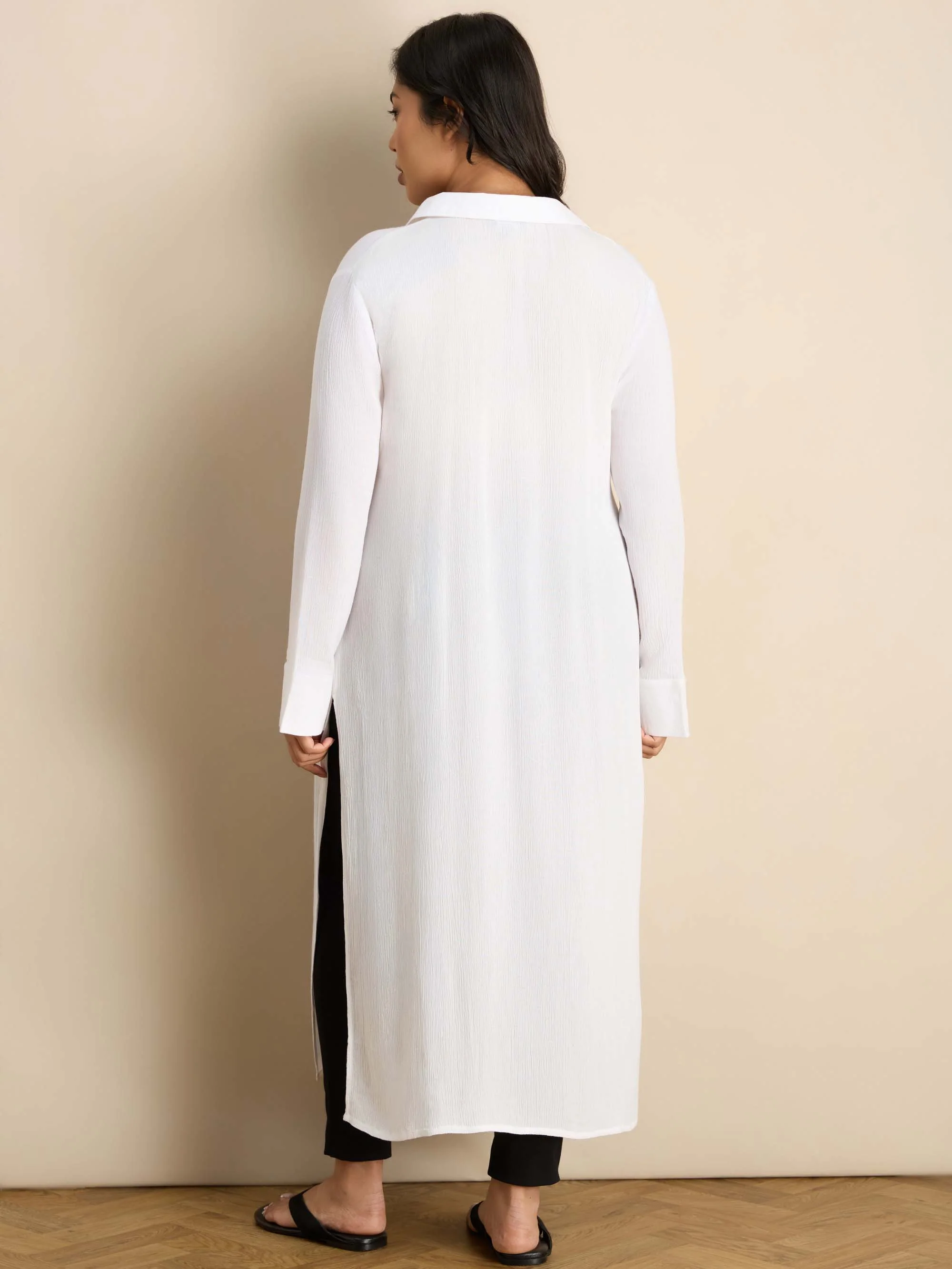 White Split Front Crinkle Tunic - Image 4