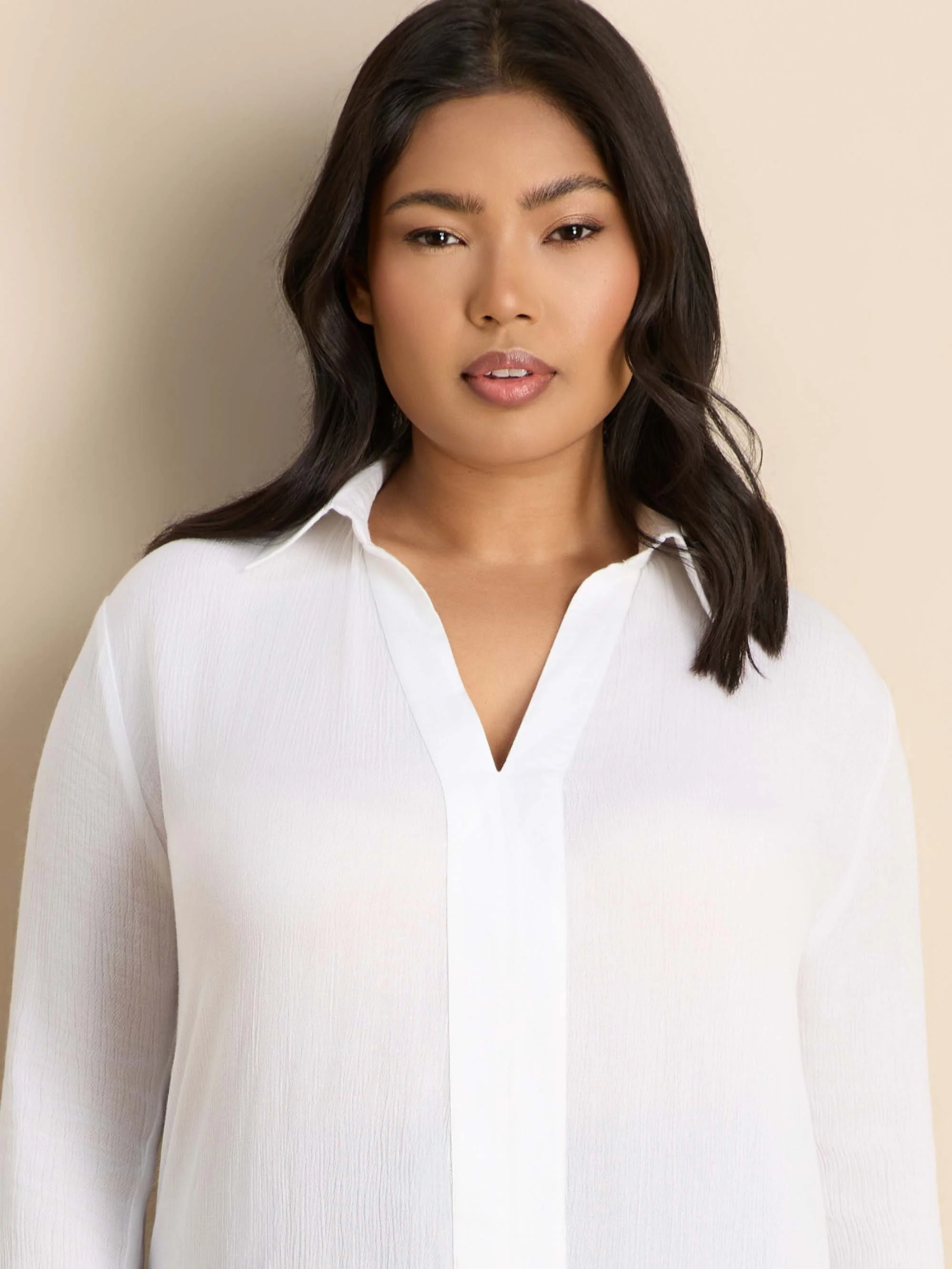 White Split Front Crinkle Tunic - Image 5