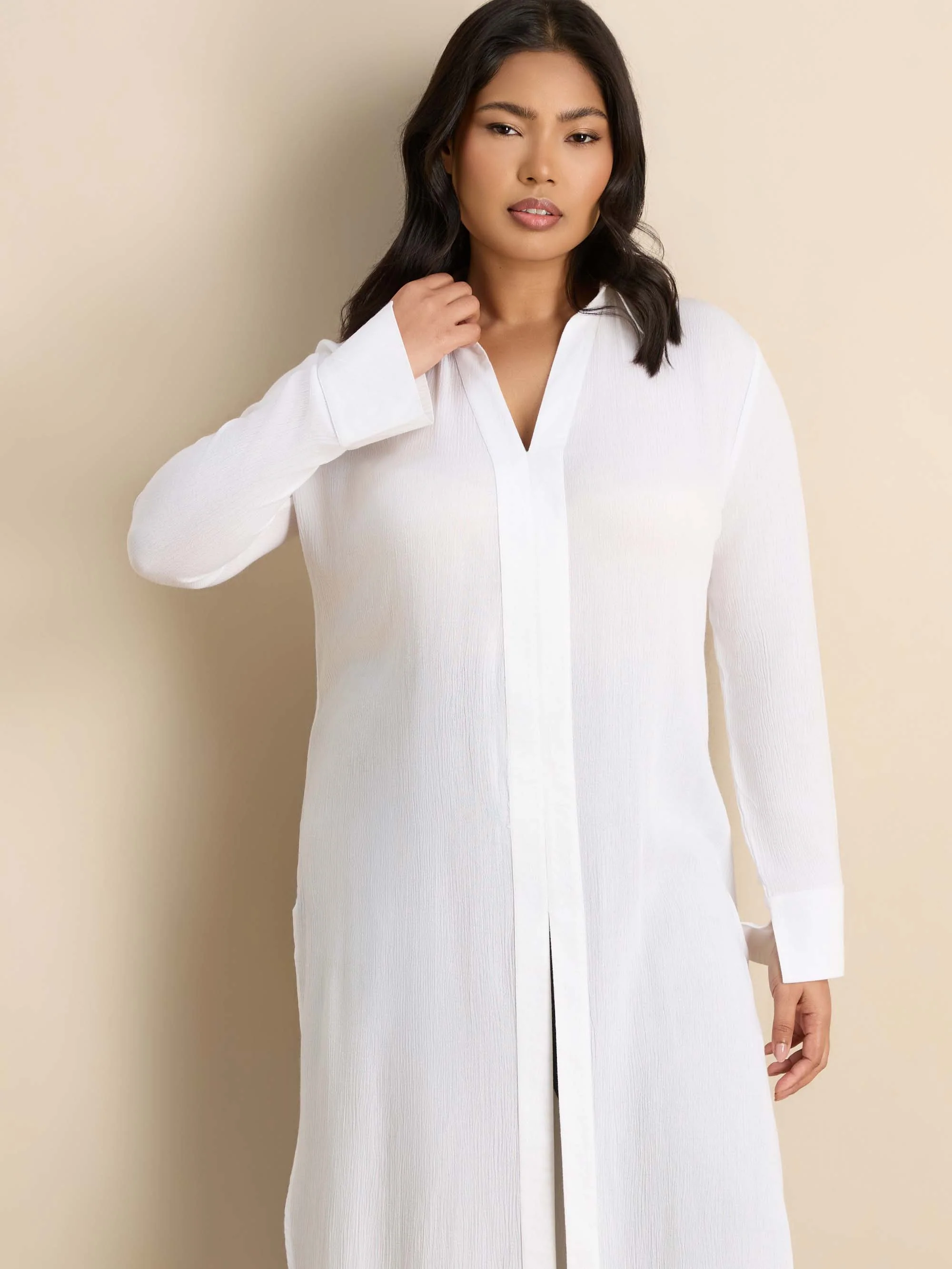 White Split Front Crinkle Tunic - Image 6