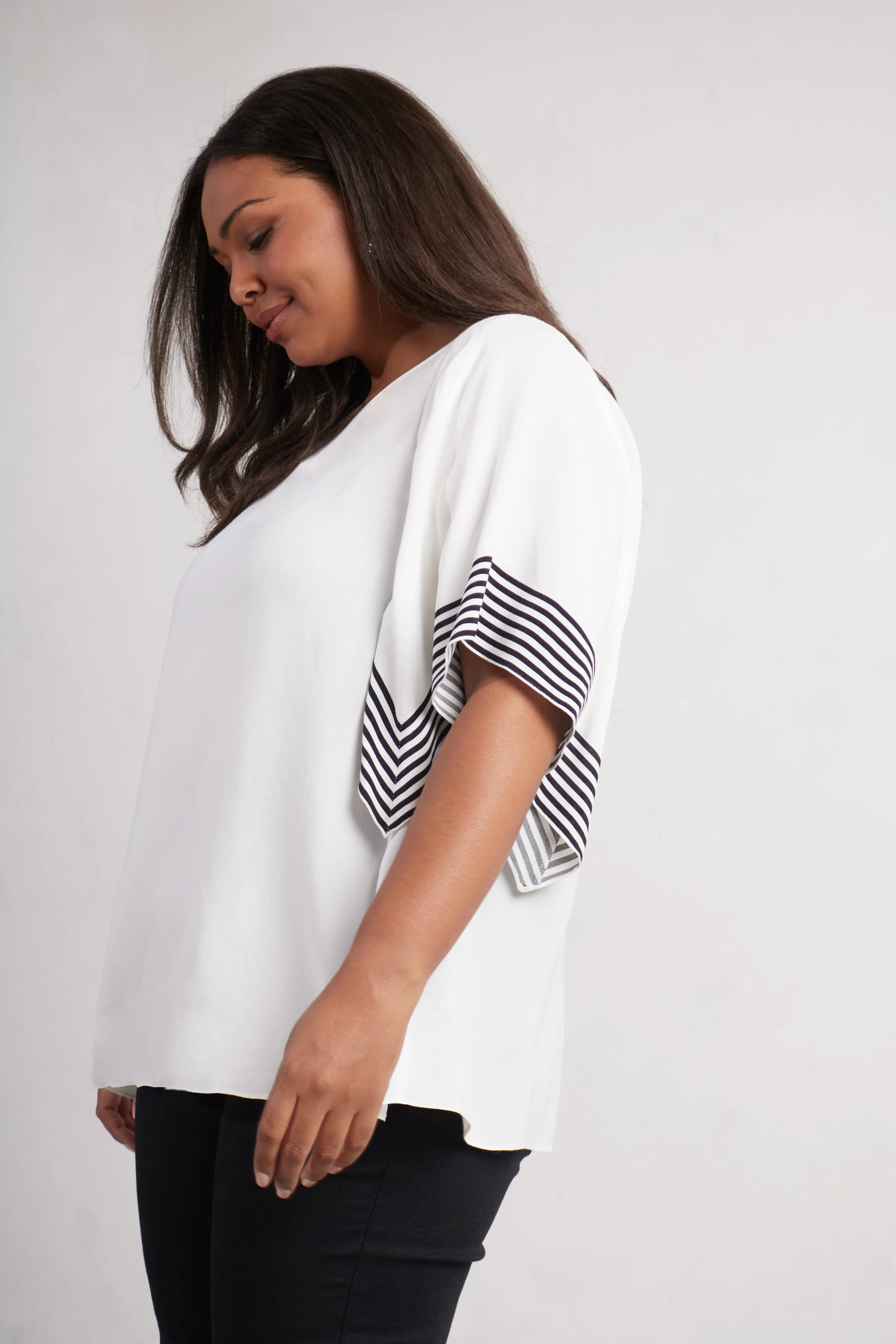 White Stripe Flutter Sleeve Top - Image 2