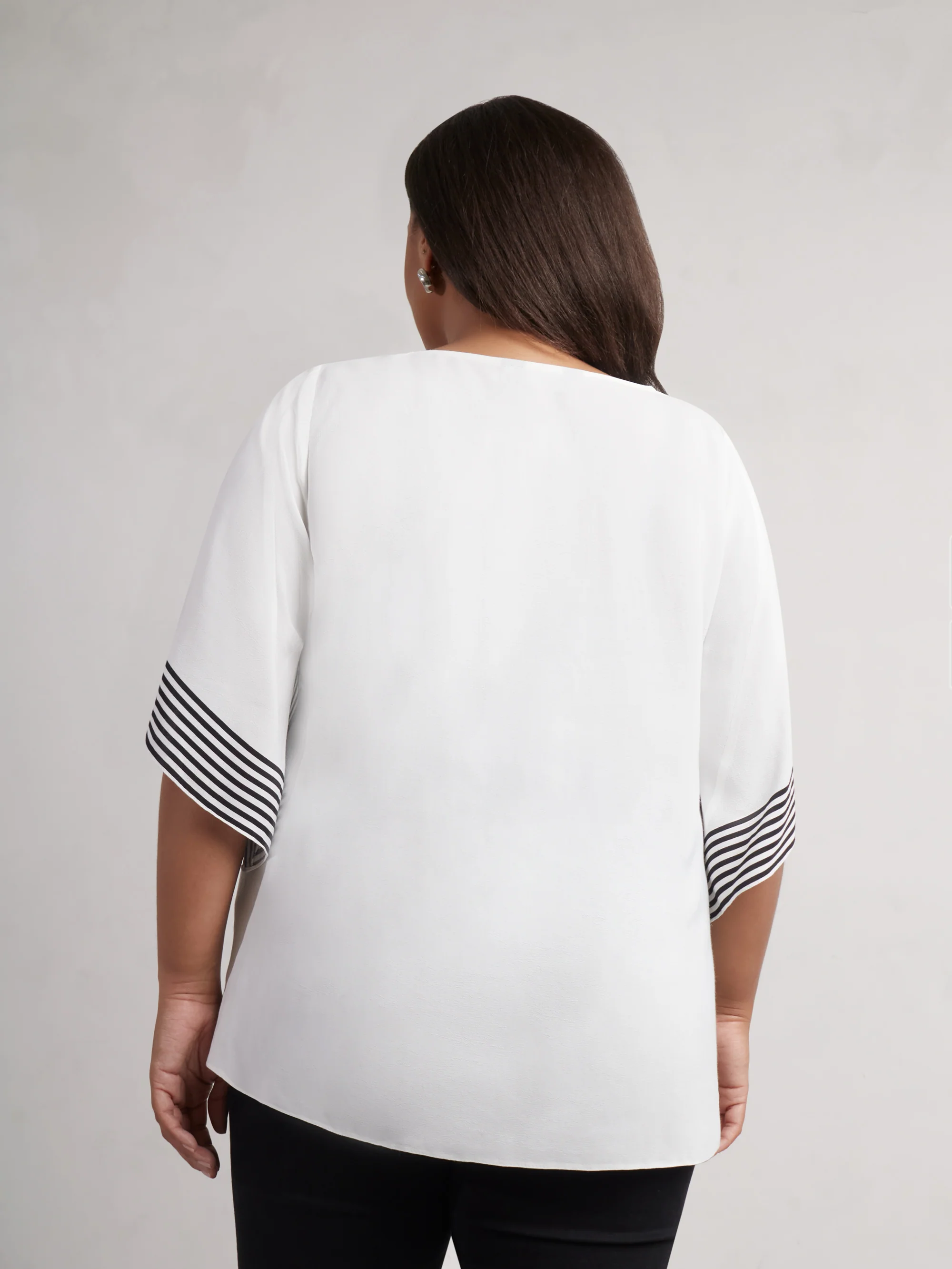 White Stripe Flutter Sleeve Top - Image 3