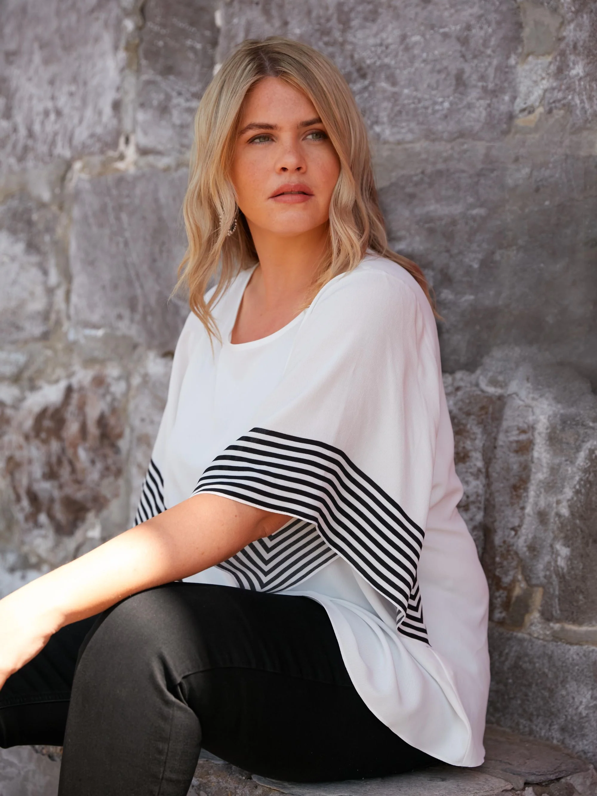 White Stripe Flutter Sleeve Top - Image 5