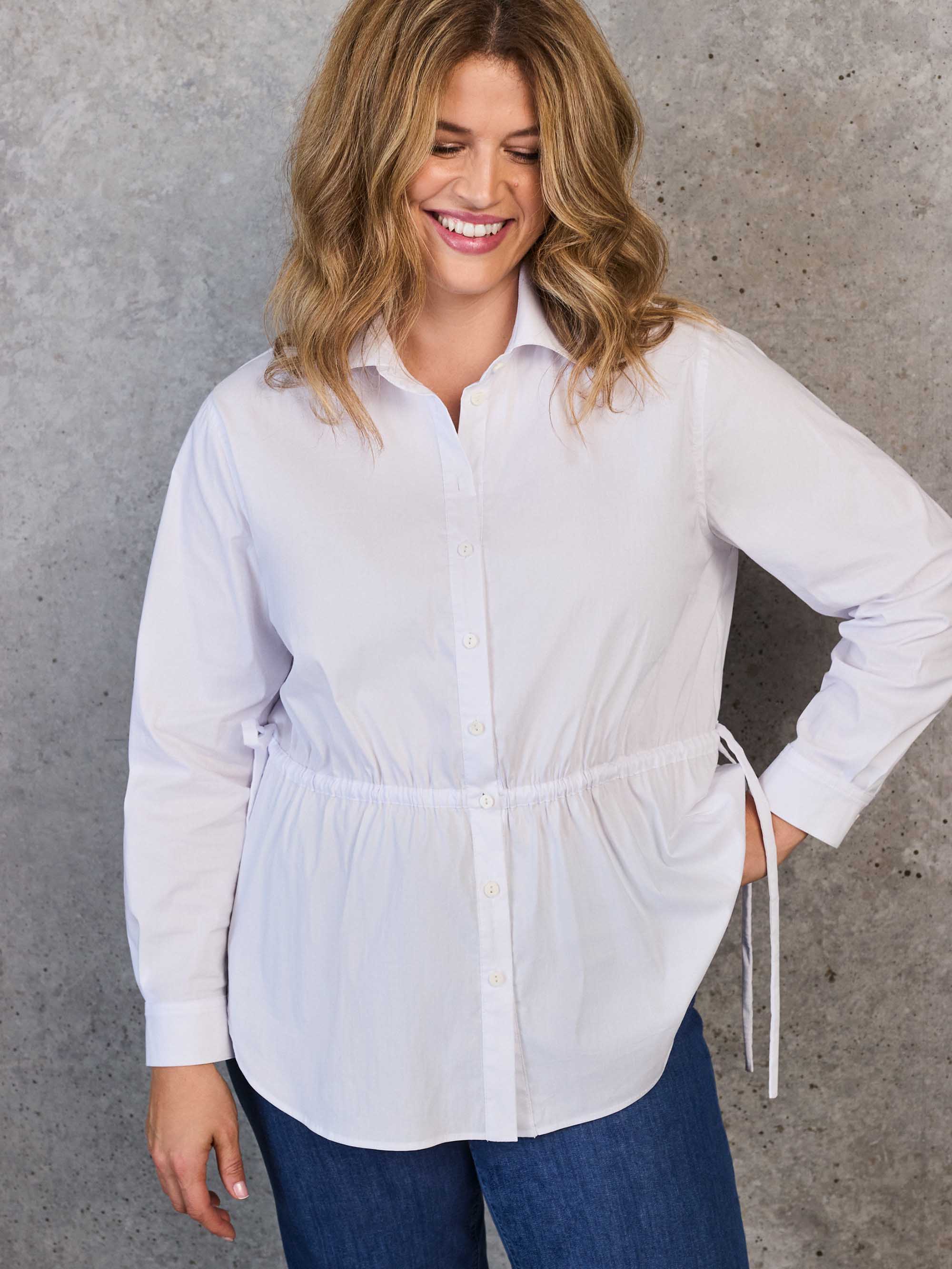 White Tie Waist Cotton Shirt - Image 3