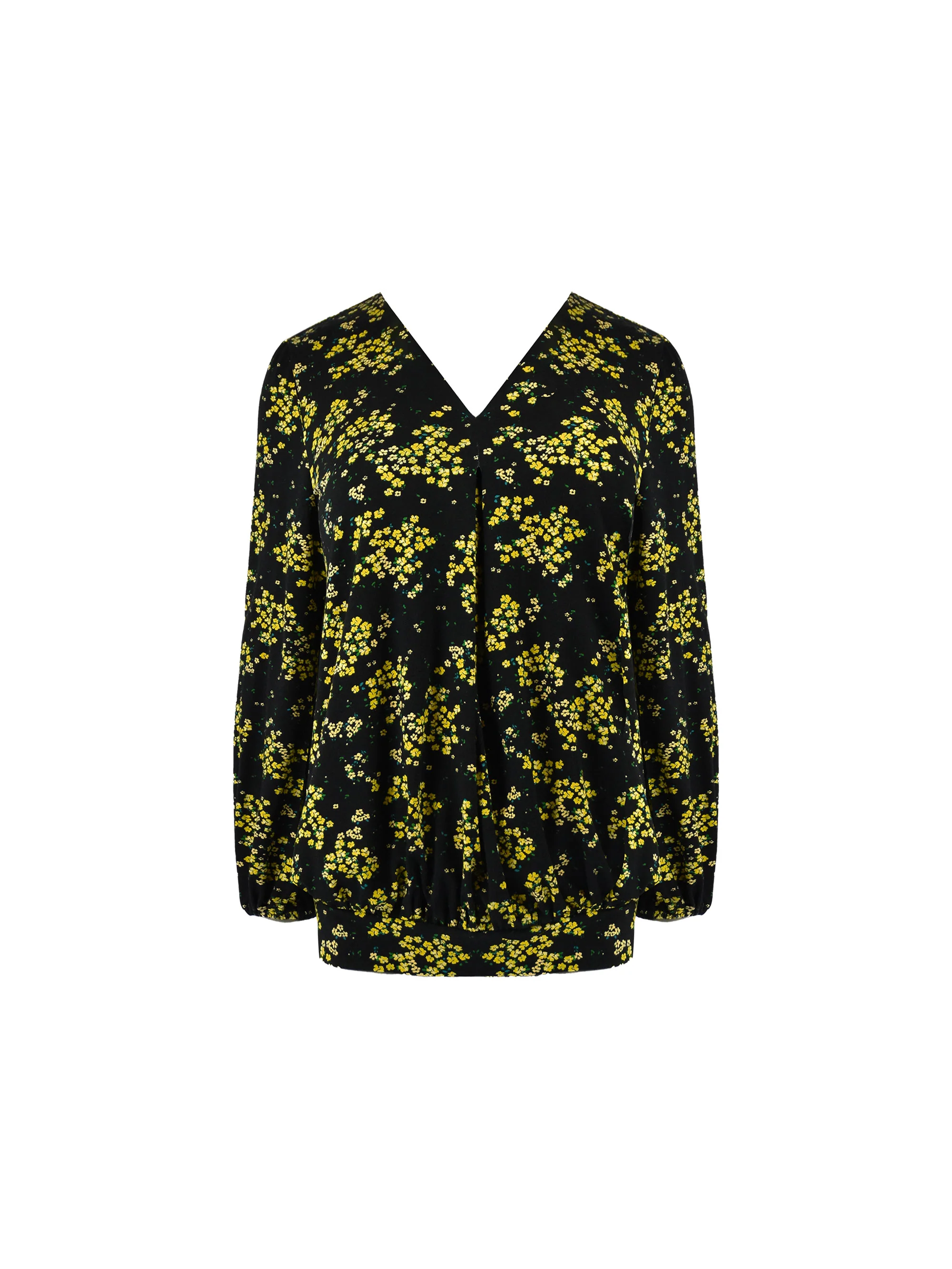 Yellow Ditsy Print Jersey Pleat Front Top - Image 8