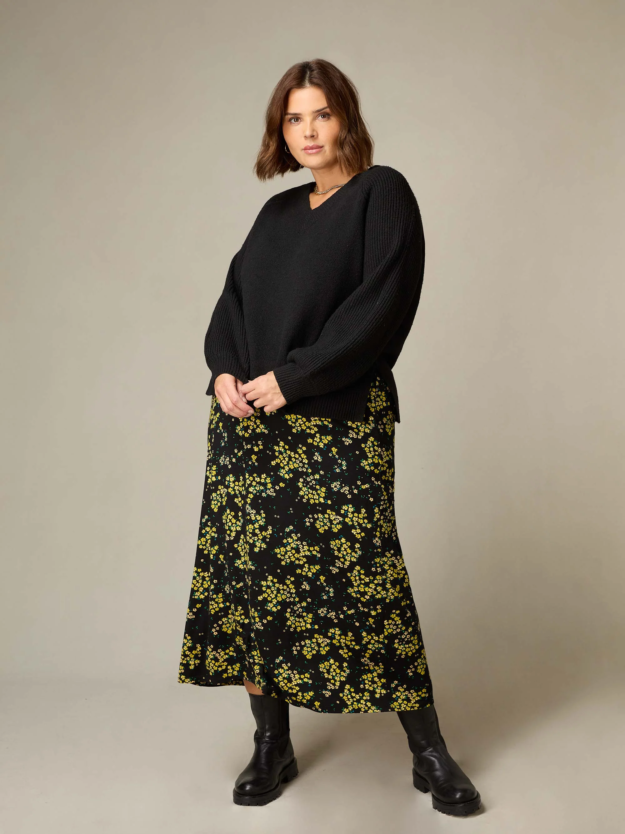 Yellow Ditsy Print Jersey Swing Skirt - Image 3