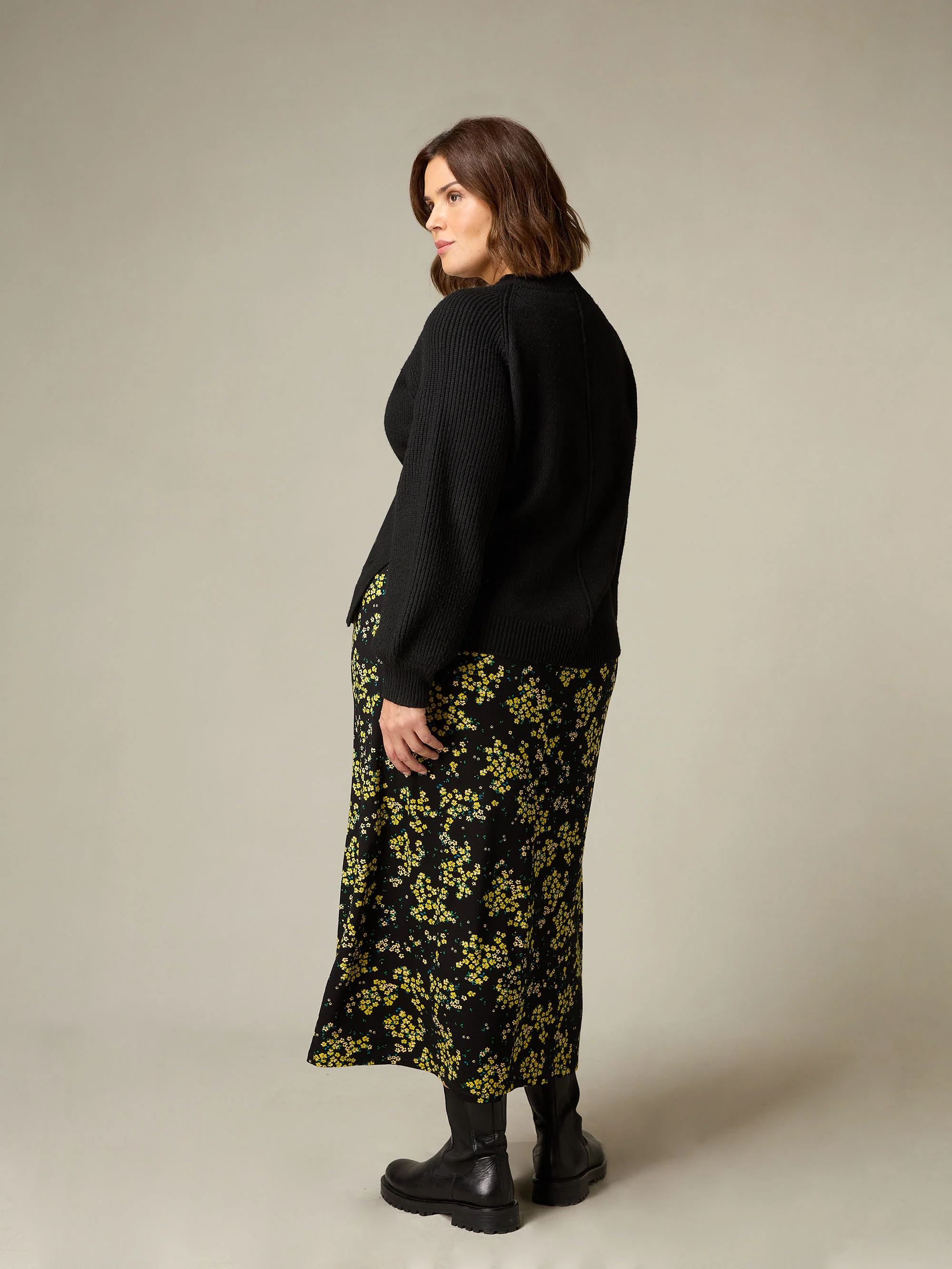 Yellow Ditsy Print Jersey Swing Skirt - Image 6